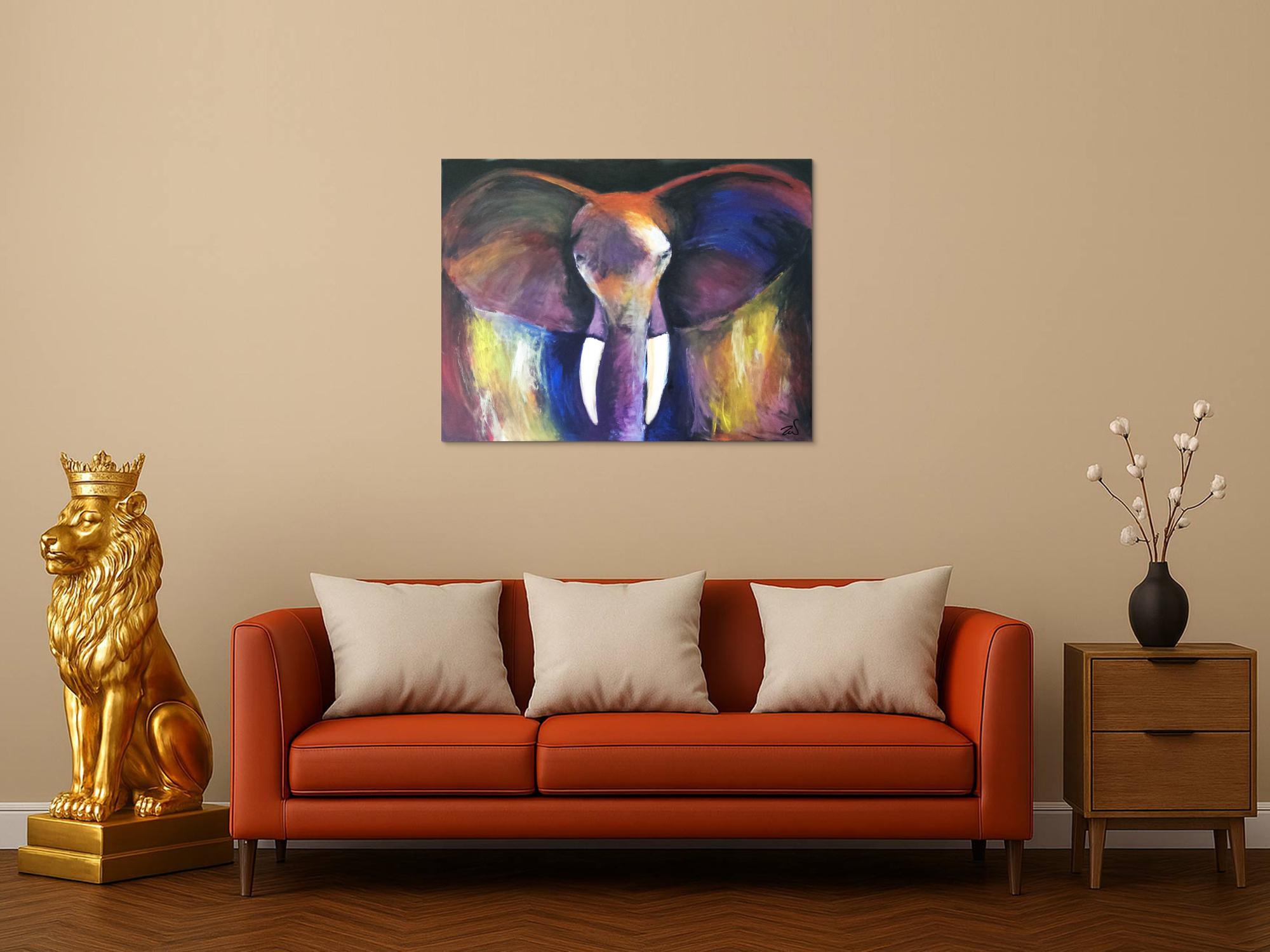 Abstraktes Acrylbild Elefant bunt