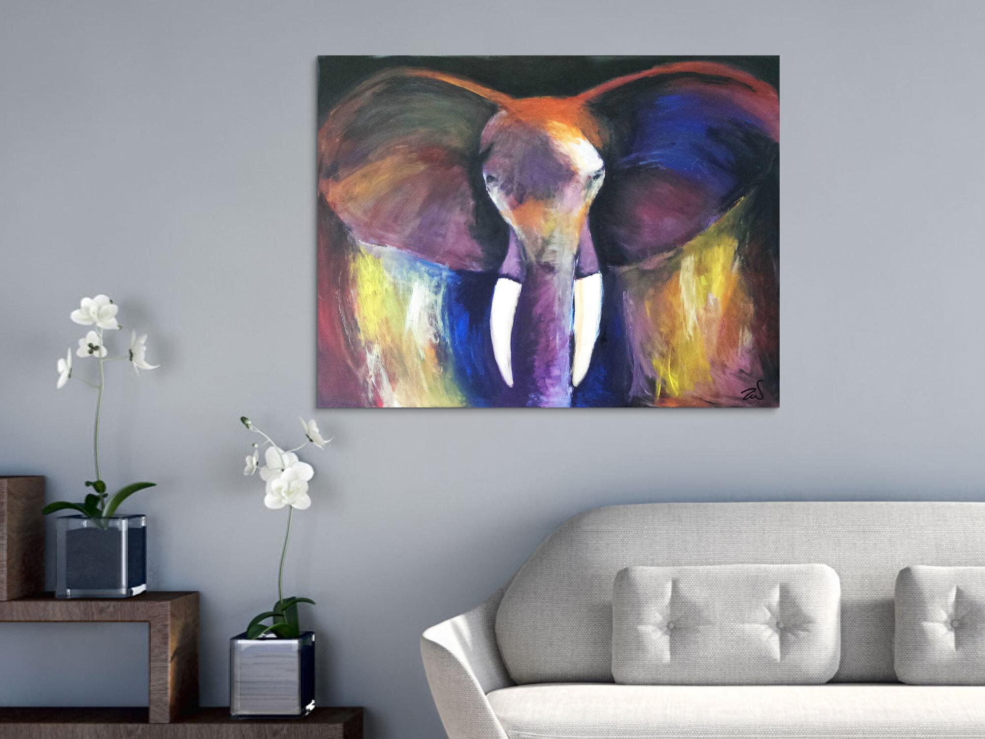 Abstraktes Acrylbild Elefant bunt