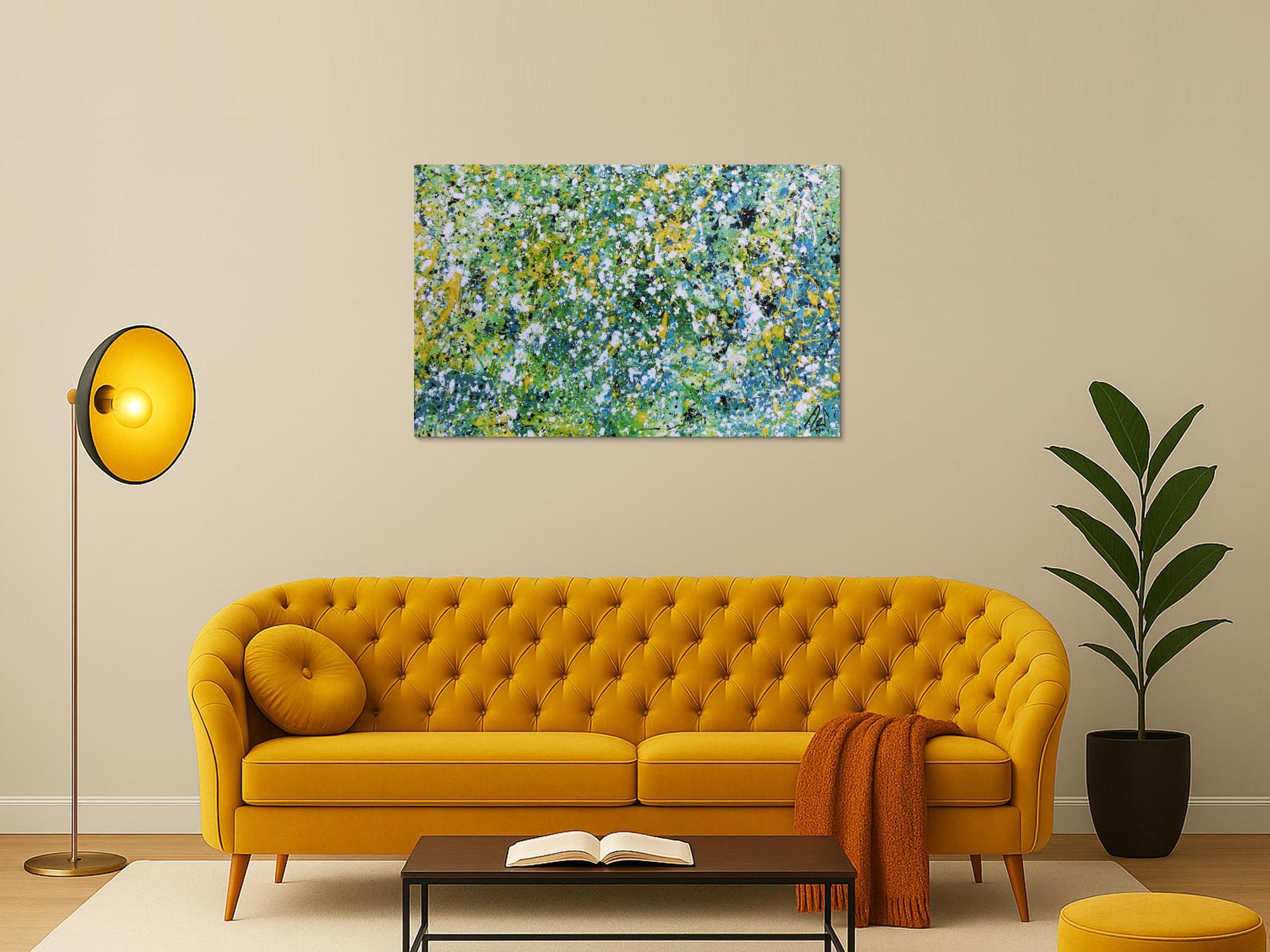 Sehr modernes Acrylgemälde abstrakt in türkis gelb weiß