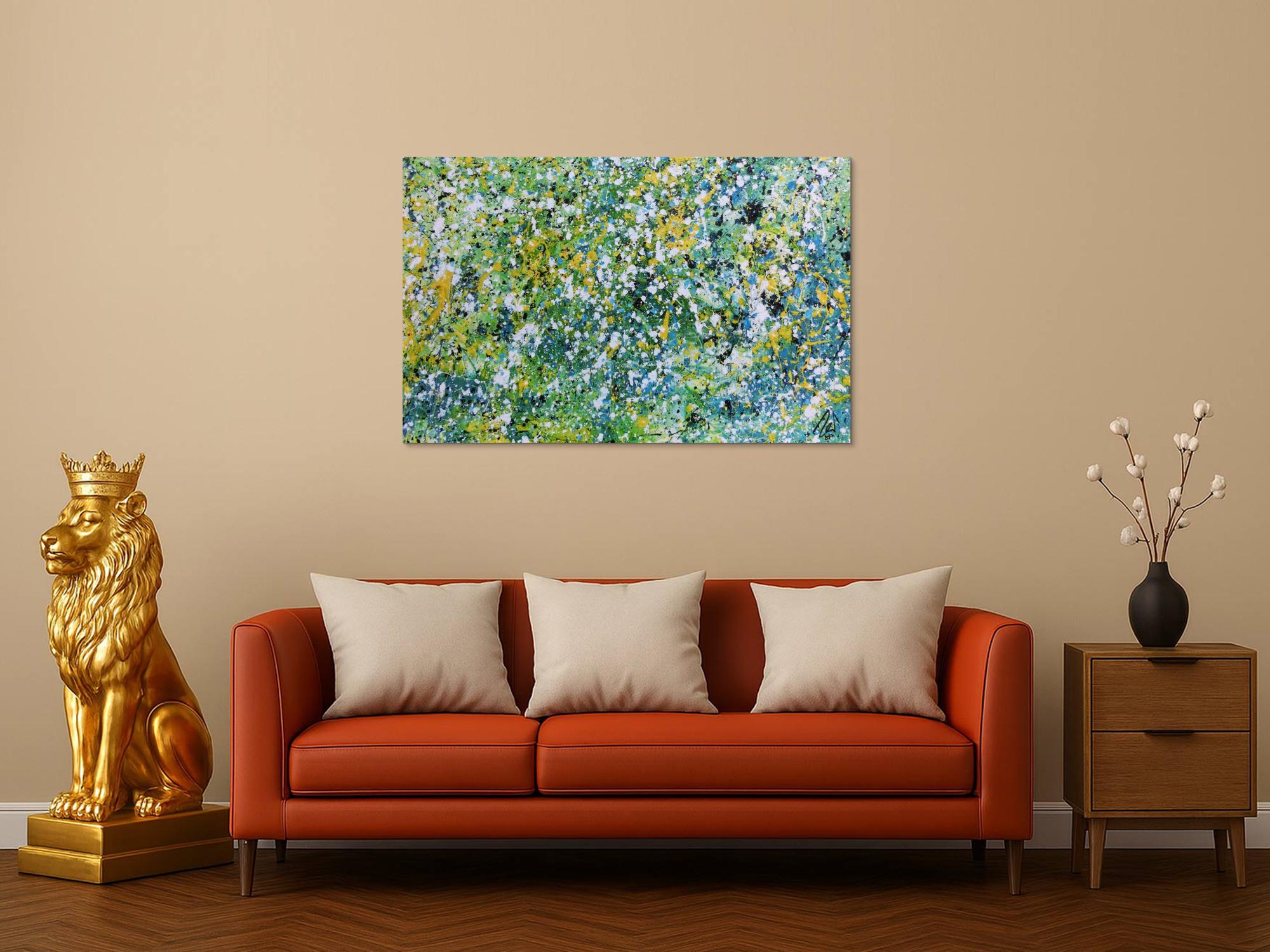 Sehr modernes Acrylgemälde abstrakt in türkis gelb weiß