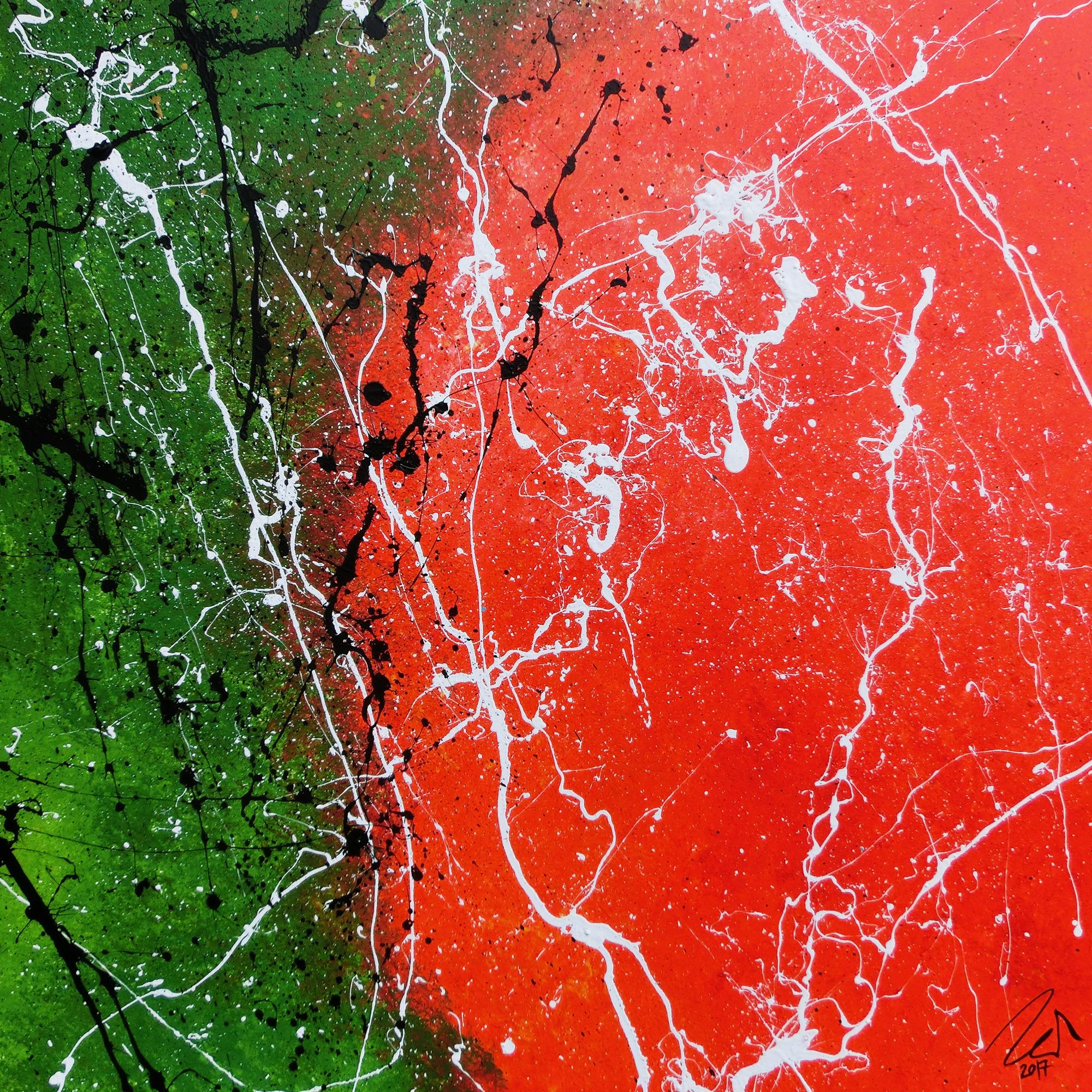 Abstraktes Acrylbild modernes Gemälde in grün und orange zeitgenössisch