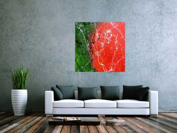 Abstraktes Acrylbild modernes Gemälde in grün und orange zeitgenössisch