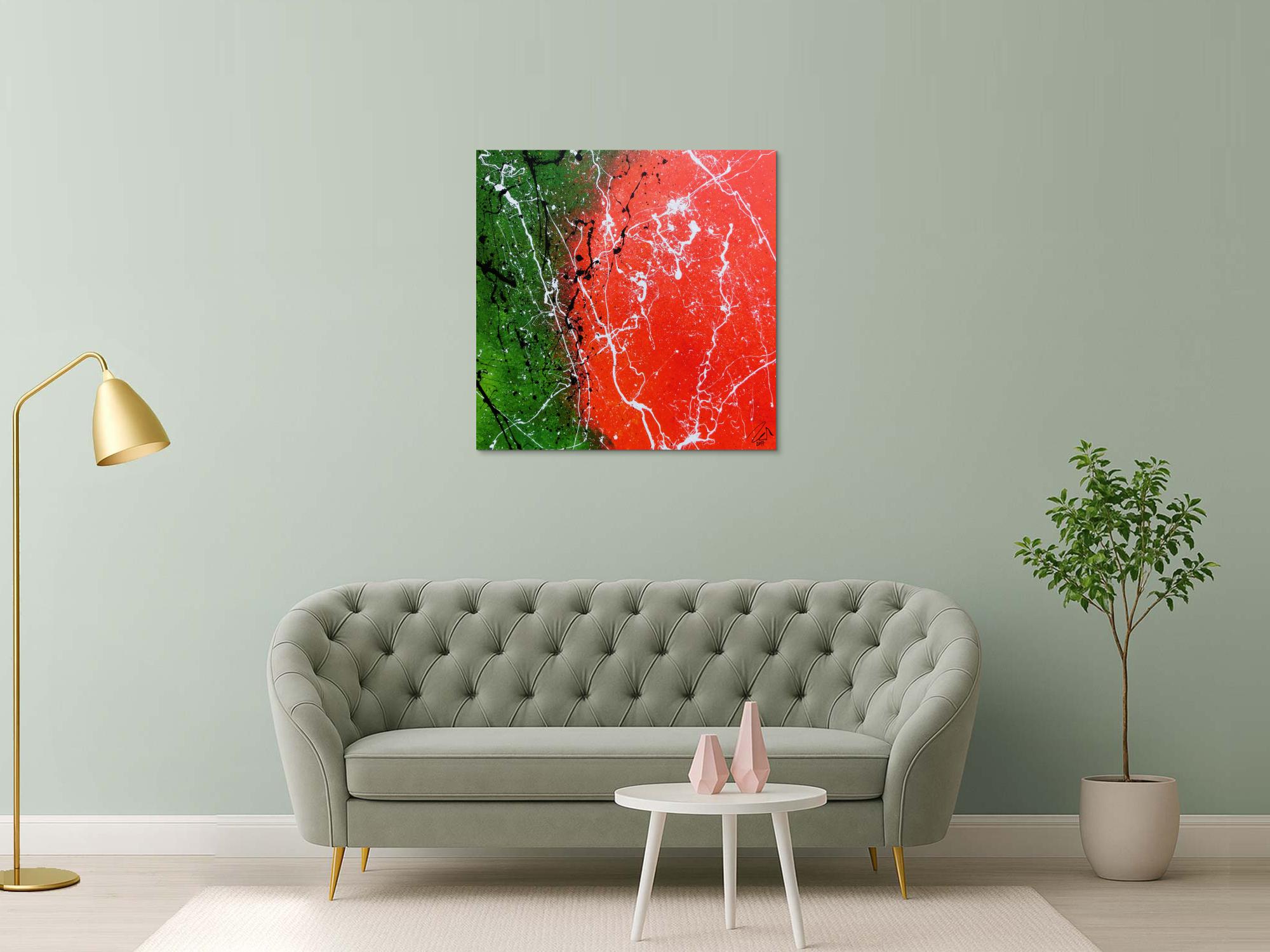 Abstraktes Acrylbild modernes Gemälde in grün und orange zeitgenössisch