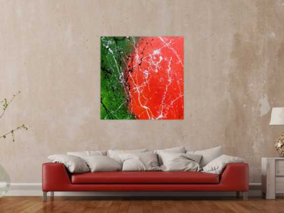 Abstraktes Acrylbild modernes Gemälde in grün und orange zeitgenössisch