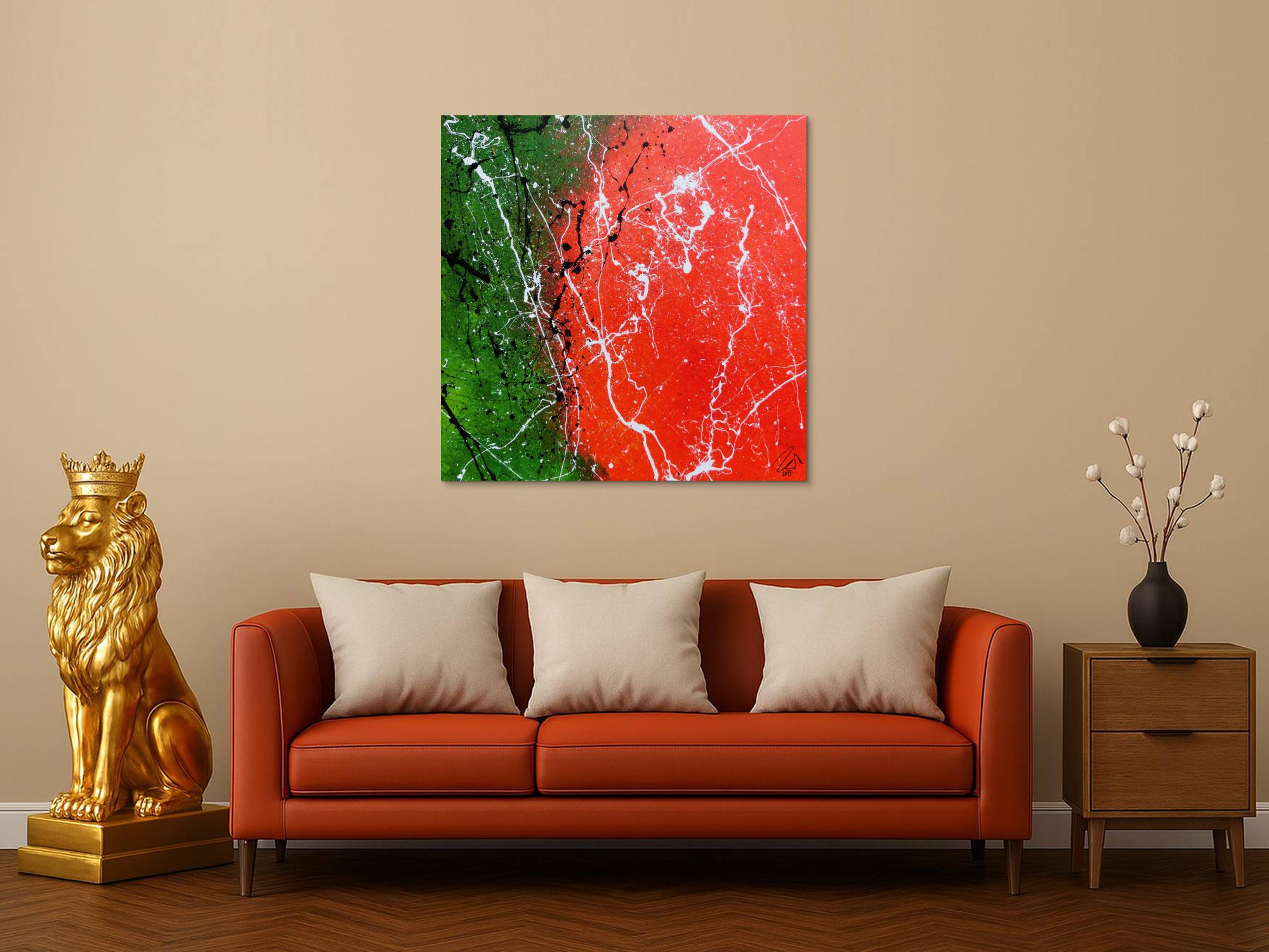 Abstraktes Acrylbild modernes Gemälde in grün und orange zeitgenössisch