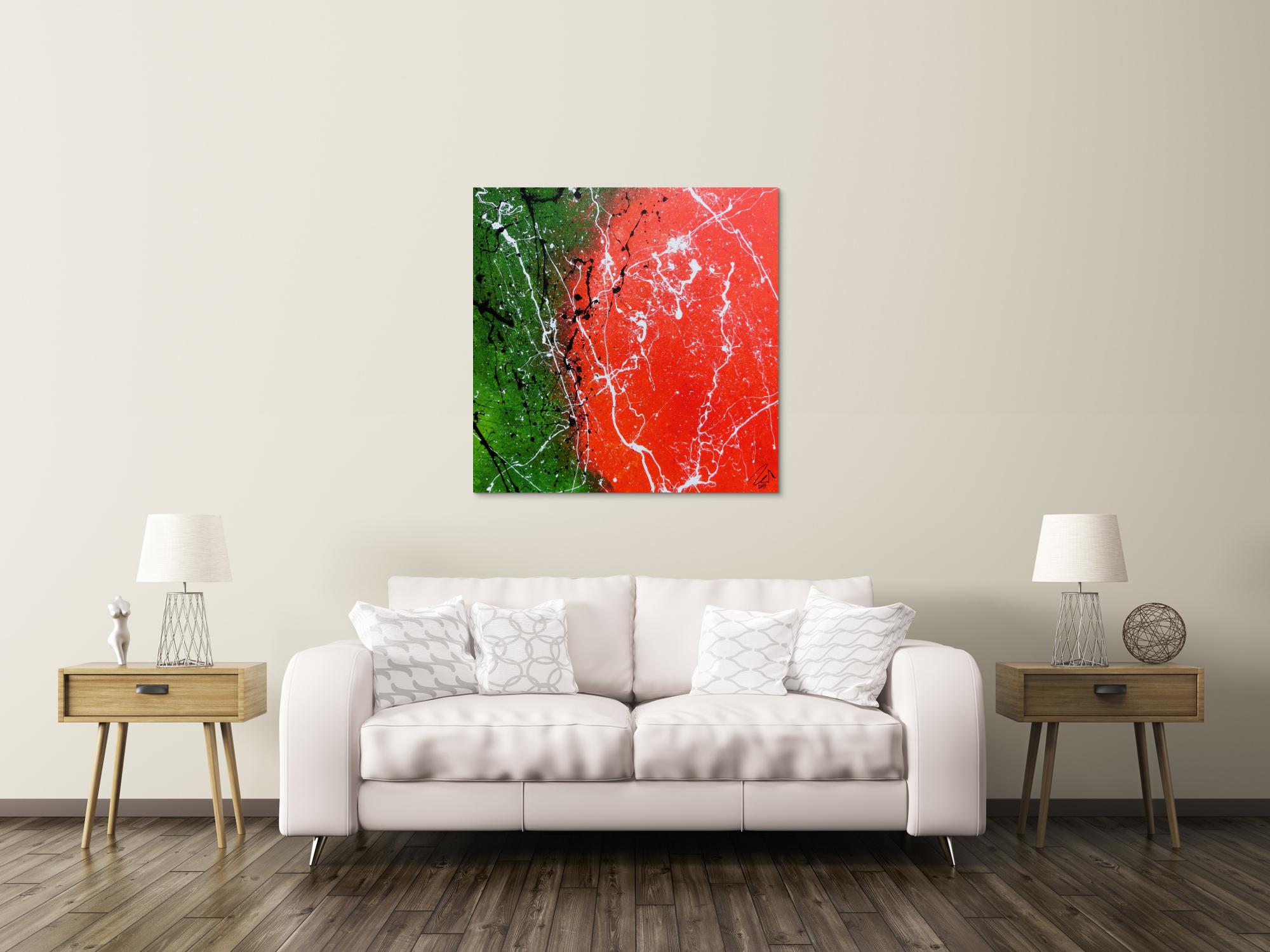 Abstraktes Acrylbild modernes Gemälde in grün und orange zeitgenössisch