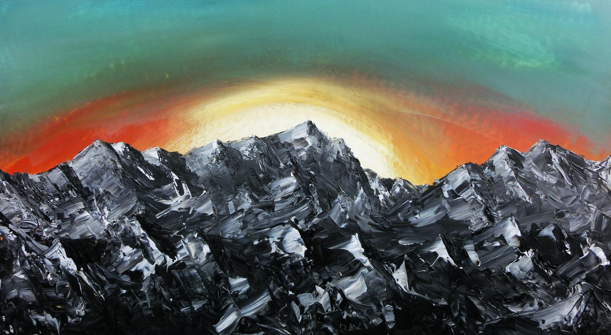 Abstakres Gemälde Berge Alpenkette Zugspitze Sonnenaufgang