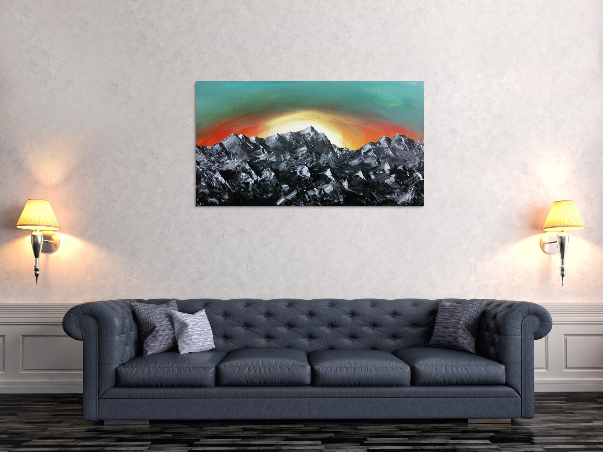 Abstakres Gemälde Berge Alpenkette Zugspitze Sonnenaufgang