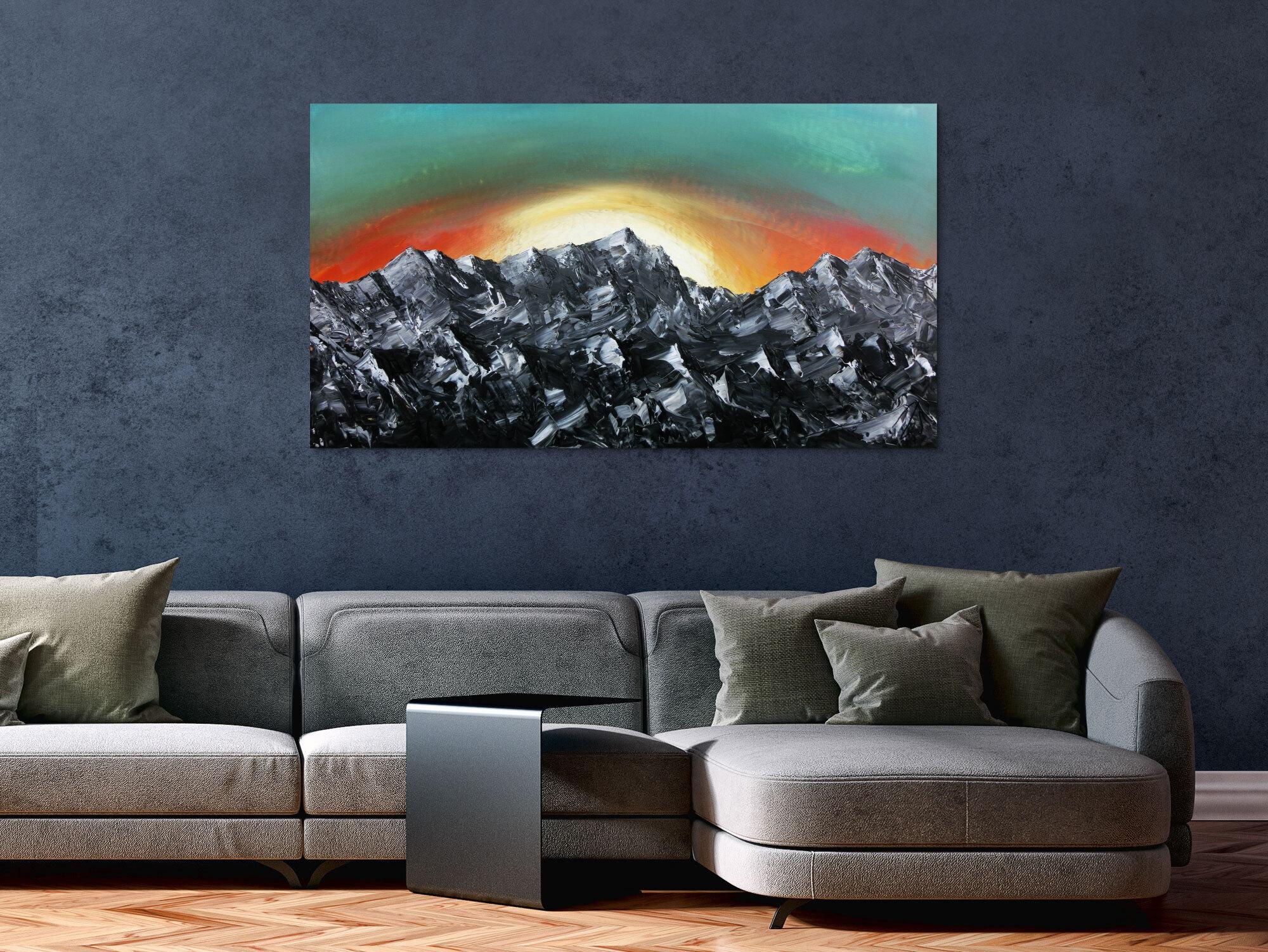 Abstakres Gemälde Berge Alpenkette Zugspitze Sonnenaufgang