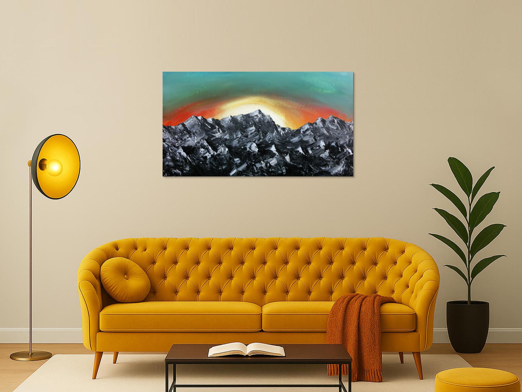 Abstakres Gemälde Berge Alpenkette Zugspitze Sonnenaufgang