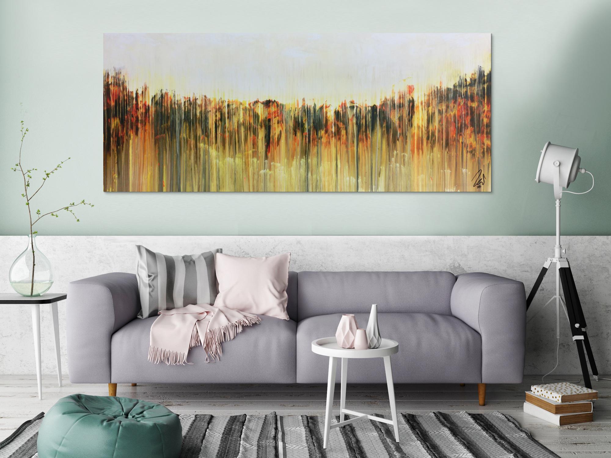 Abstraktes Gemälde mediterrane Farben modern orange gelb anthrazit