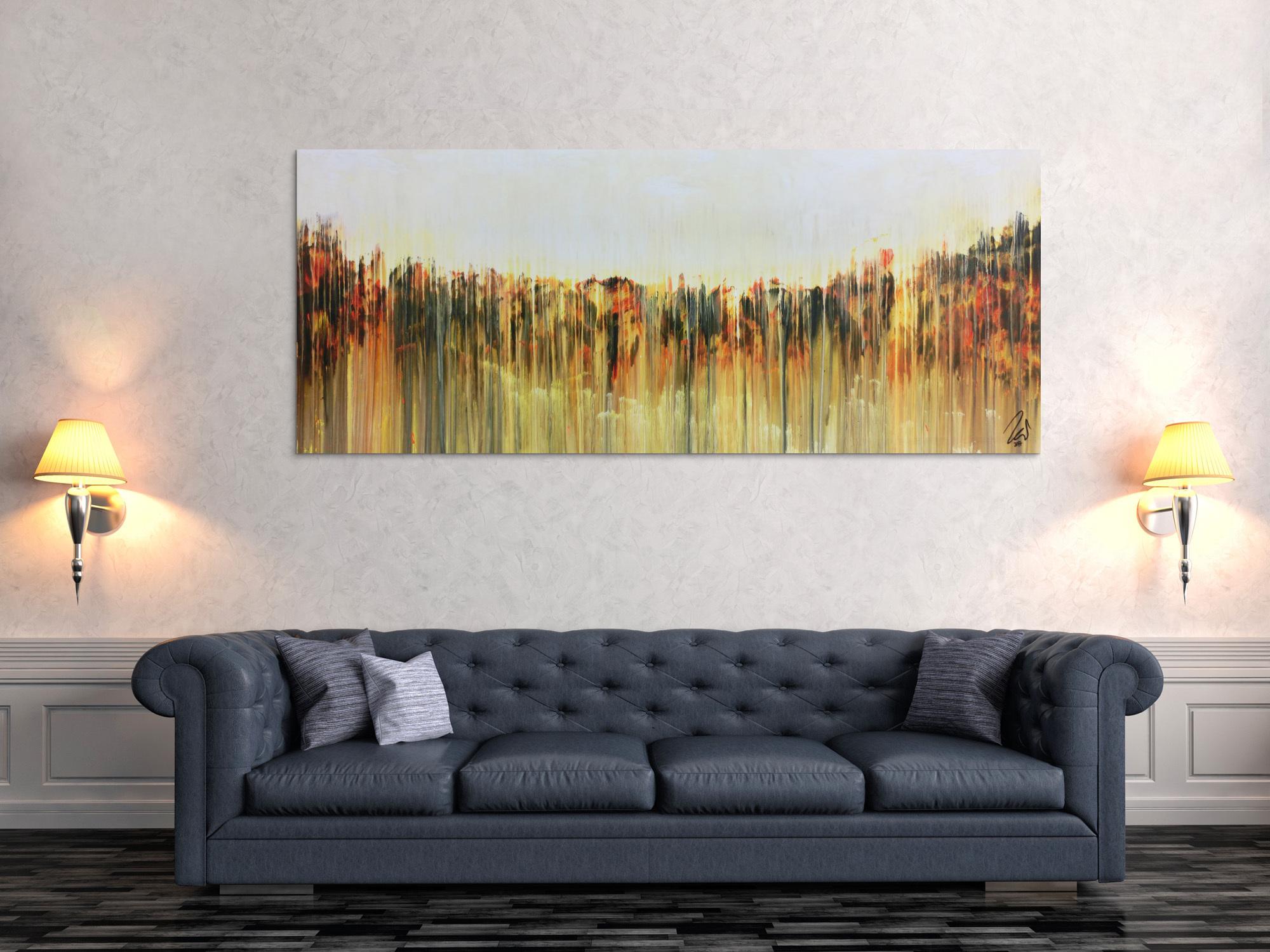 Abstraktes Gemälde mediterrane Farben modern orange gelb anthrazit