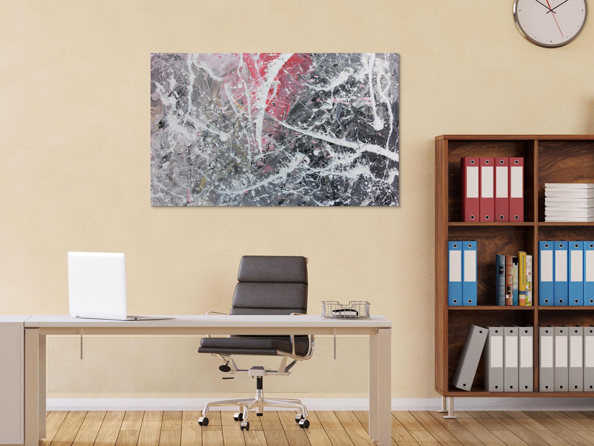 Abstrktes Gemälde in grau weiß rot moderne Malerei Action Painting