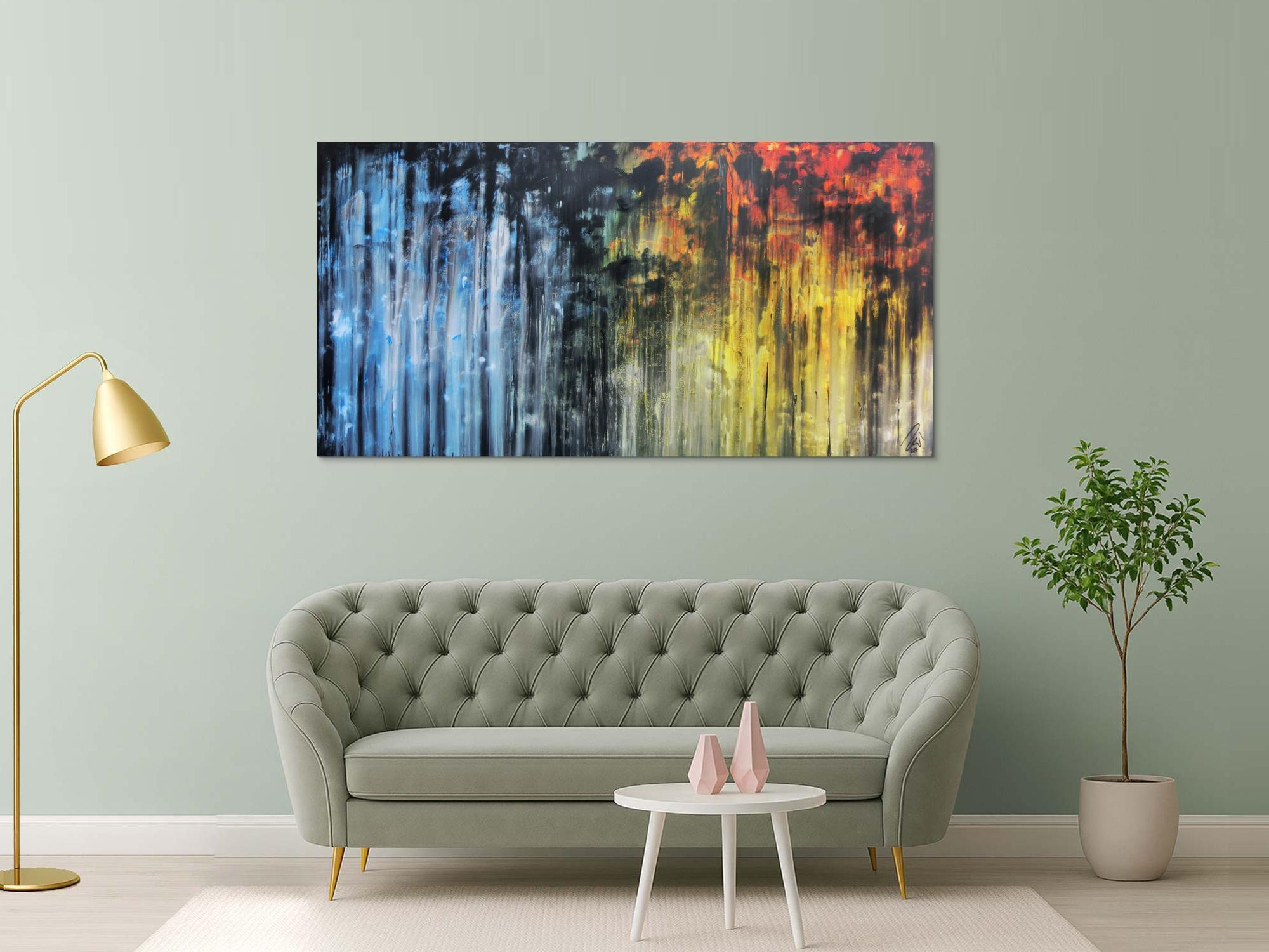 Abstraktes Gemälde sehr ausdrucksstark in blau gelb und schwarz