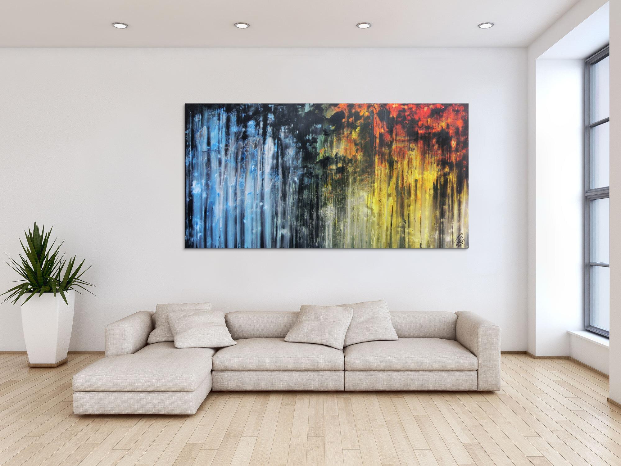 Abstraktes Gemälde sehr ausdrucksstark in blau gelb und schwarz