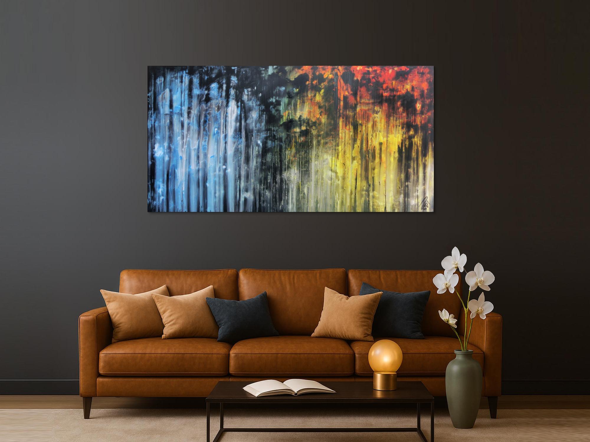 Abstraktes Gemälde sehr ausdrucksstark in blau gelb und schwarz