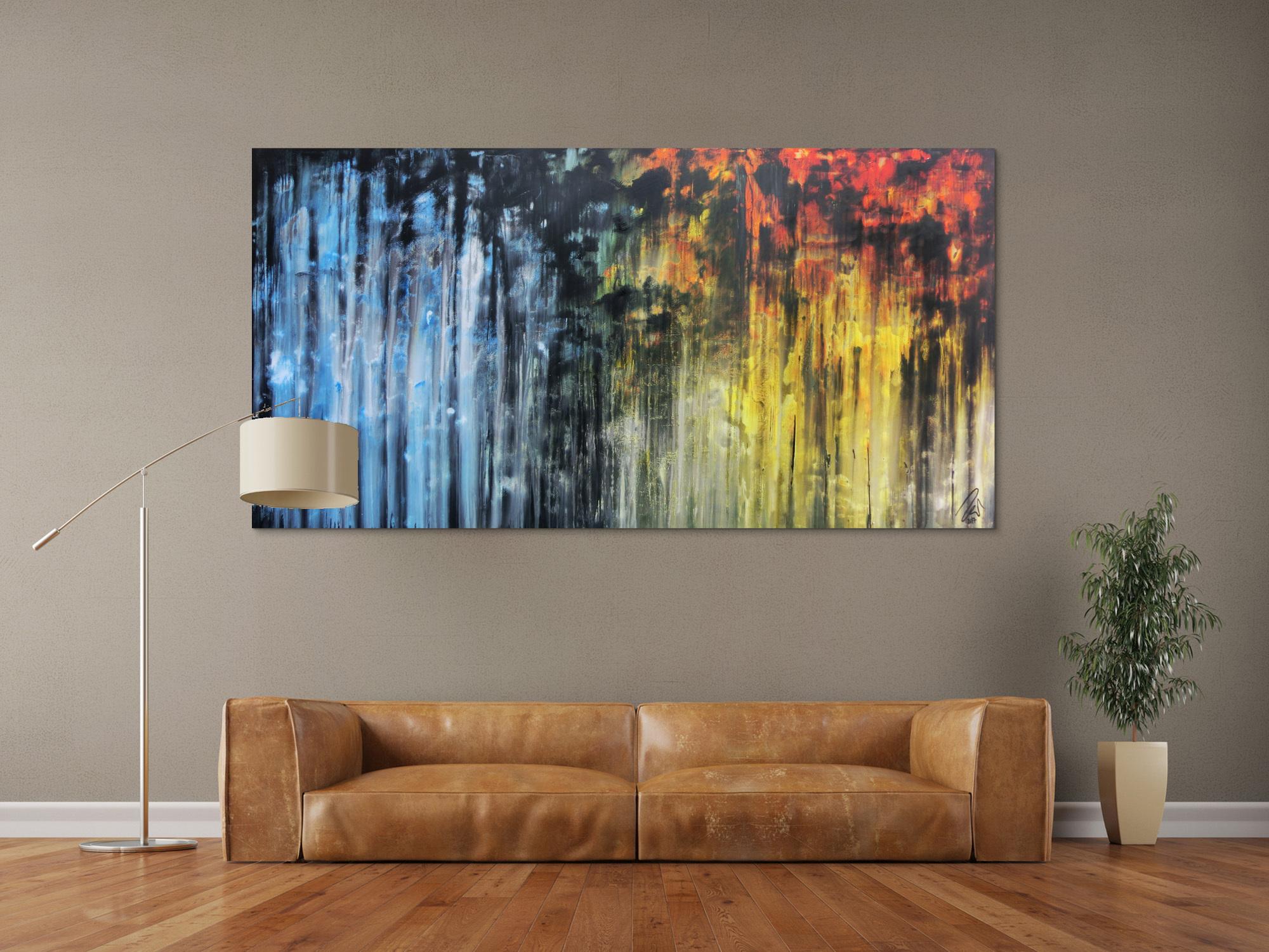 Abstraktes Gemälde sehr ausdrucksstark in blau gelb und schwarz