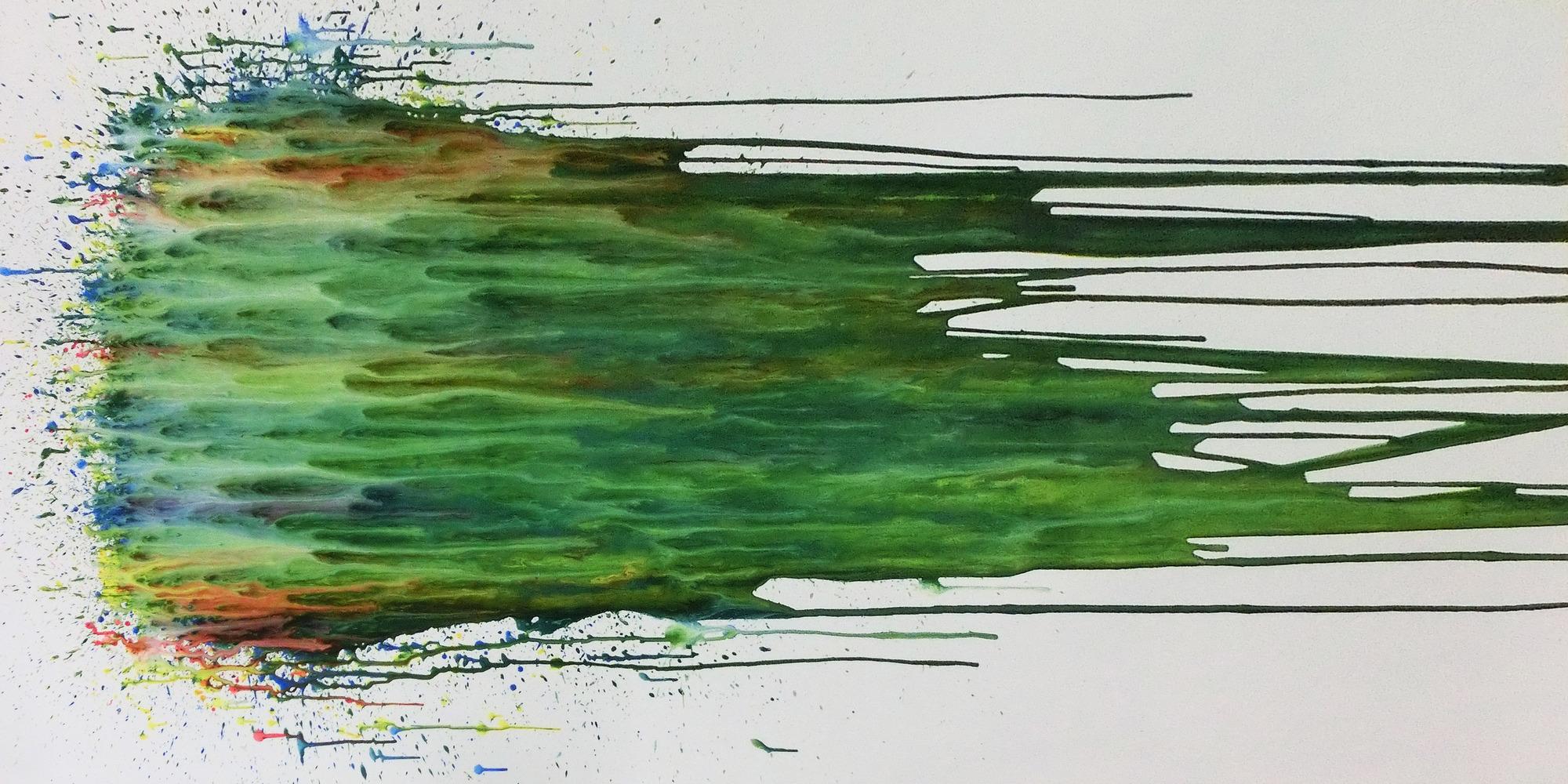 Abstraktes Acrylgemälde modern Fließtechnik grün türkis weiß