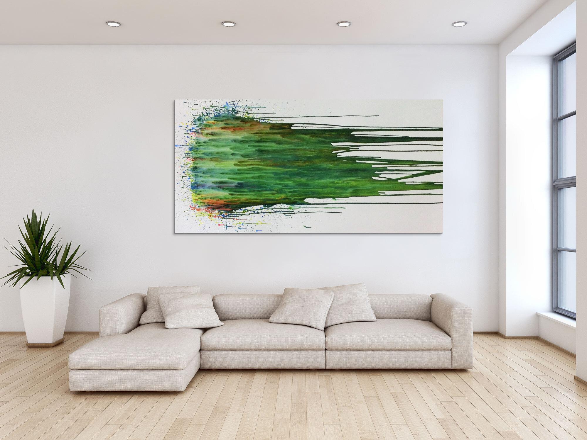 Abstraktes Acrylgemälde modern Fließtechnik grün türkis weiß