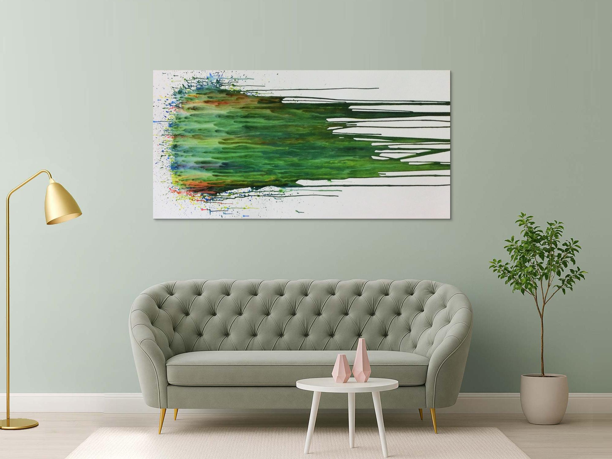 Abstraktes Acrylgemälde modern Fließtechnik grün türkis weiß