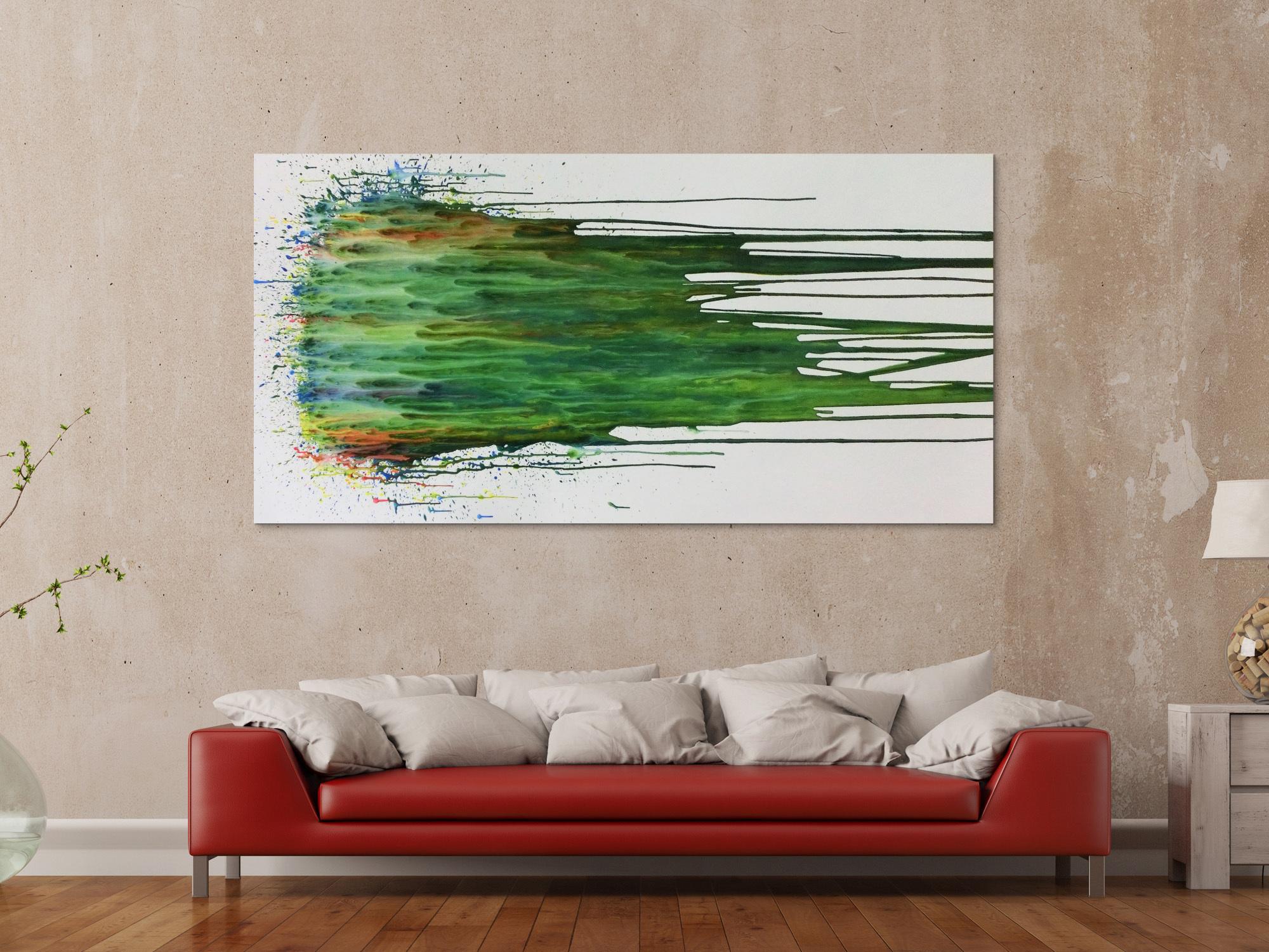 Abstraktes Acrylgemälde modern Fließtechnik grün türkis weiß