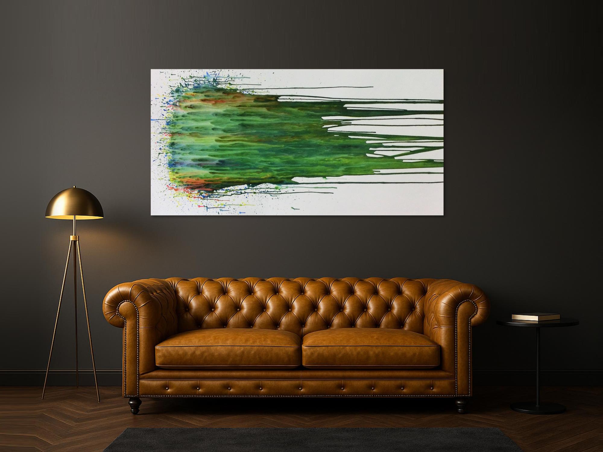 Abstraktes Acrylgemälde modern Fließtechnik grün türkis weiß