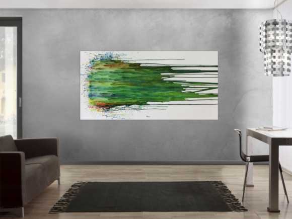 Abstraktes Acrylgemälde modern Fließtechnik grün türkis weiß