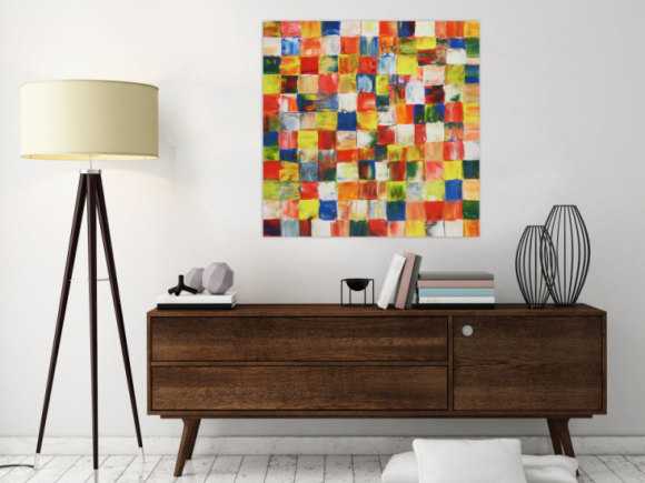 Buntes abstraktes Acrylbild bunte Kacheln modern farbenfroh