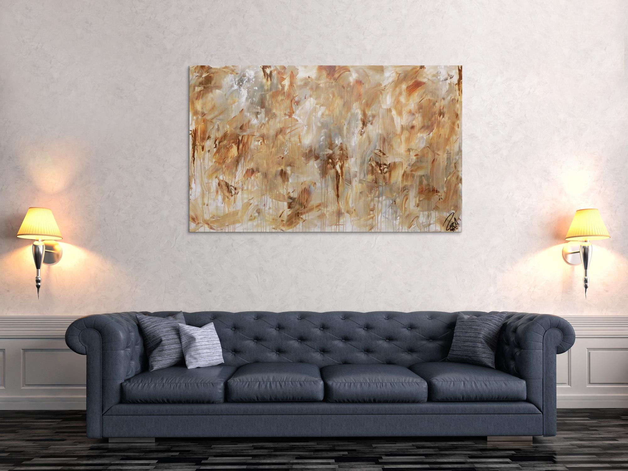 Abstraktes Gemälde aus Acryl modern mediterane Farben braun grau weiß