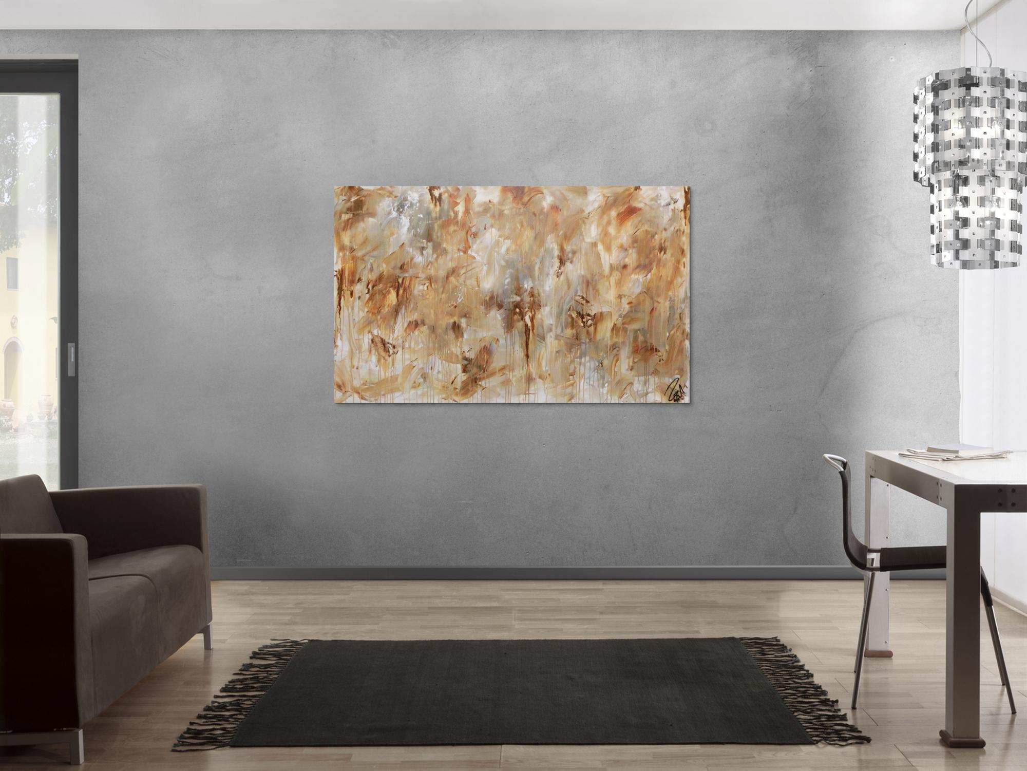 Abstraktes Gemälde aus Acryl modern mediterane Farben braun grau weiß