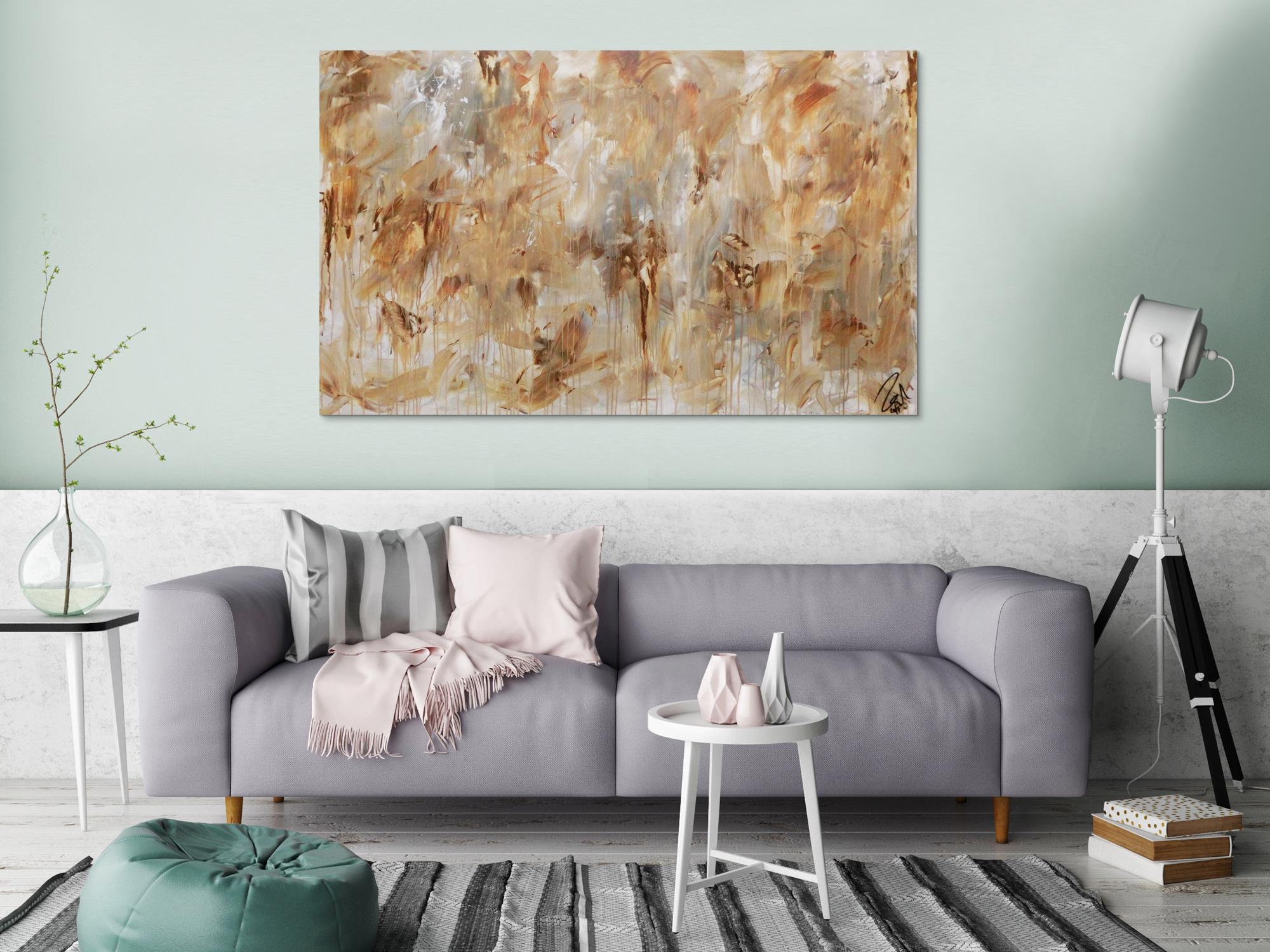 Abstraktes Gemälde aus Acryl modern mediterane Farben braun grau weiß