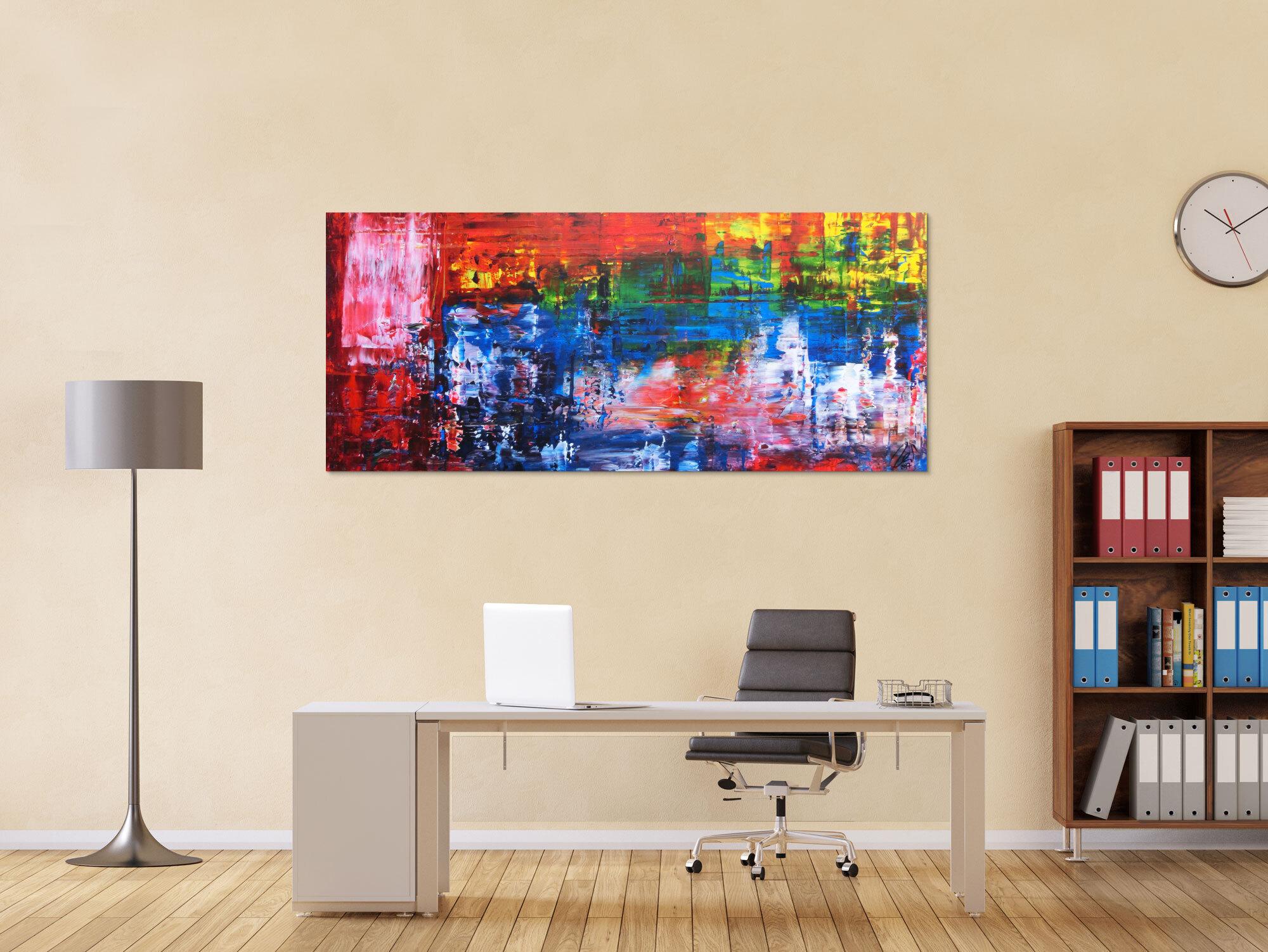 Abstraktes Gemälde bunt in Spachteltechnik modern viele Farben rot blau gelb