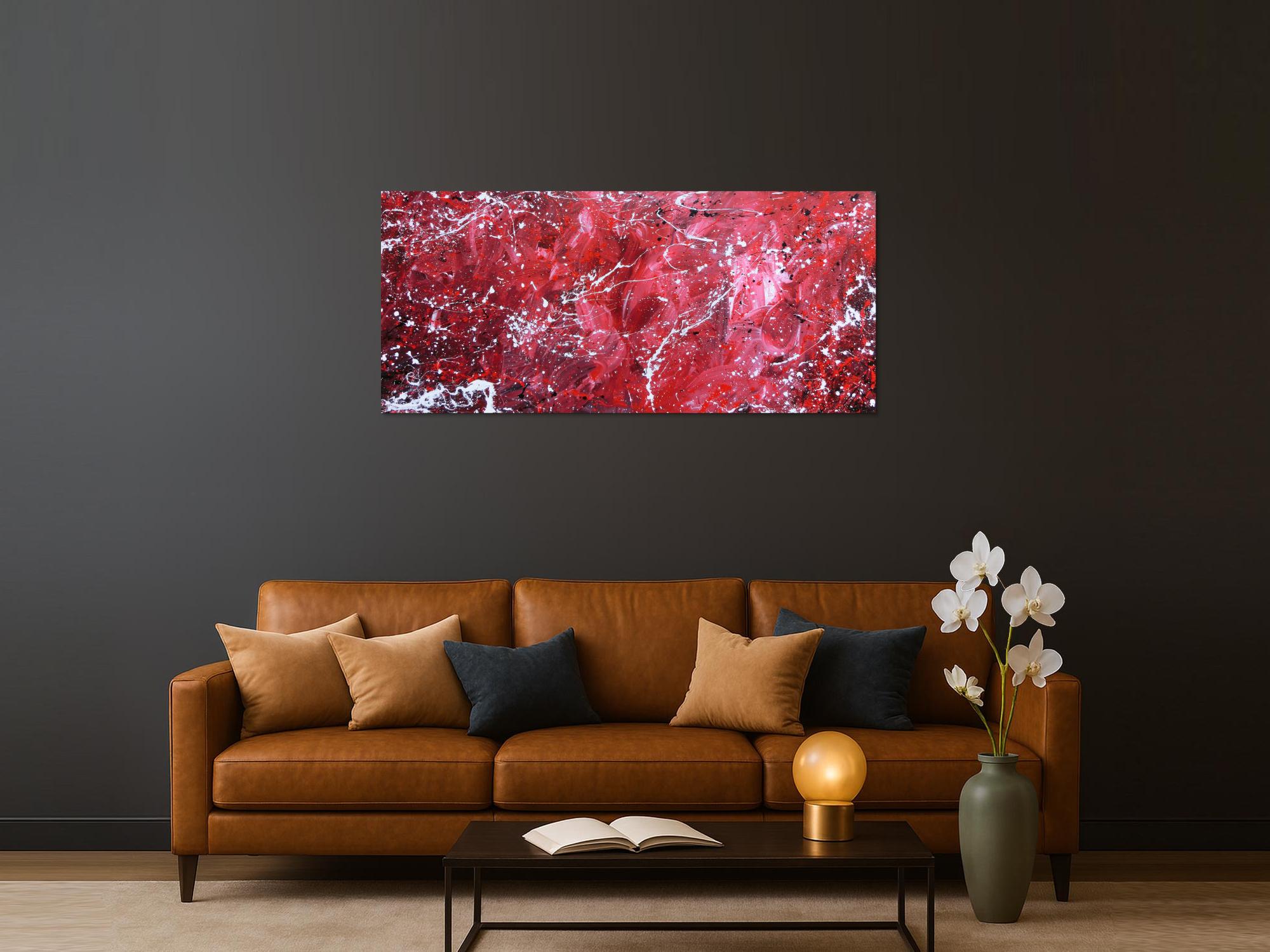 Abstraktes Acrylgemälde modern rot rosa weiß schlicht