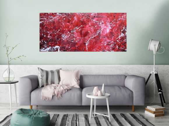 Abstraktes Acrylgemälde modern rot rosa weiß schlicht