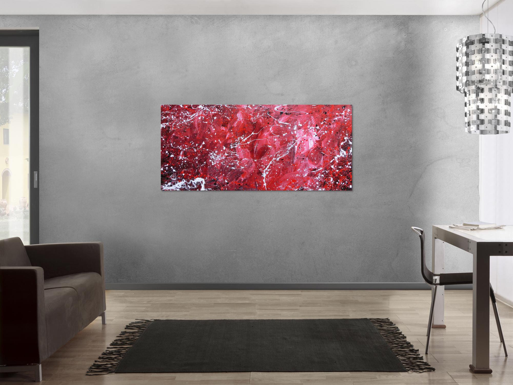 Abstraktes Acrylgemälde modern rot rosa weiß schlicht