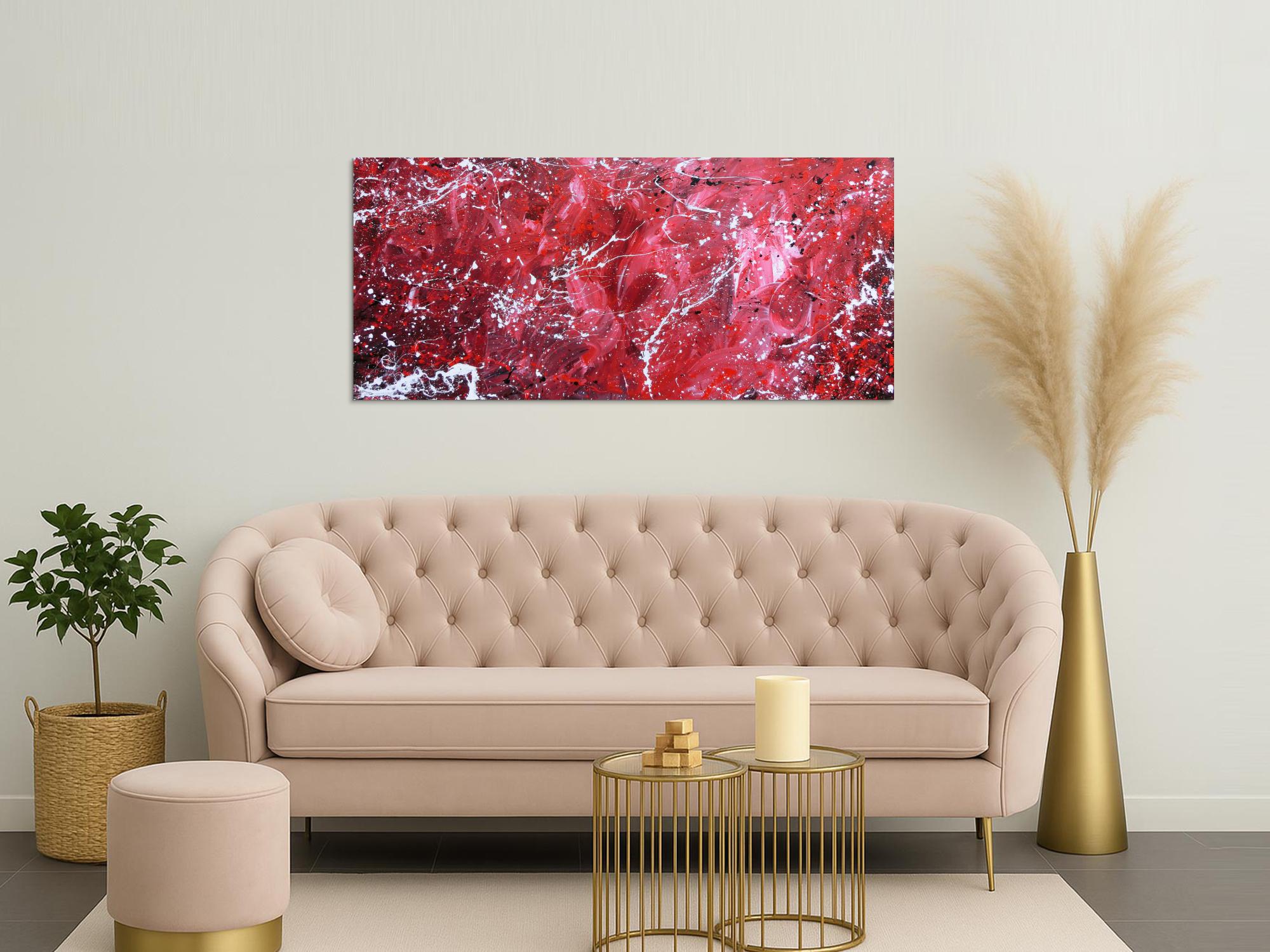 Abstraktes Acrylgemälde modern rot rosa weiß schlicht