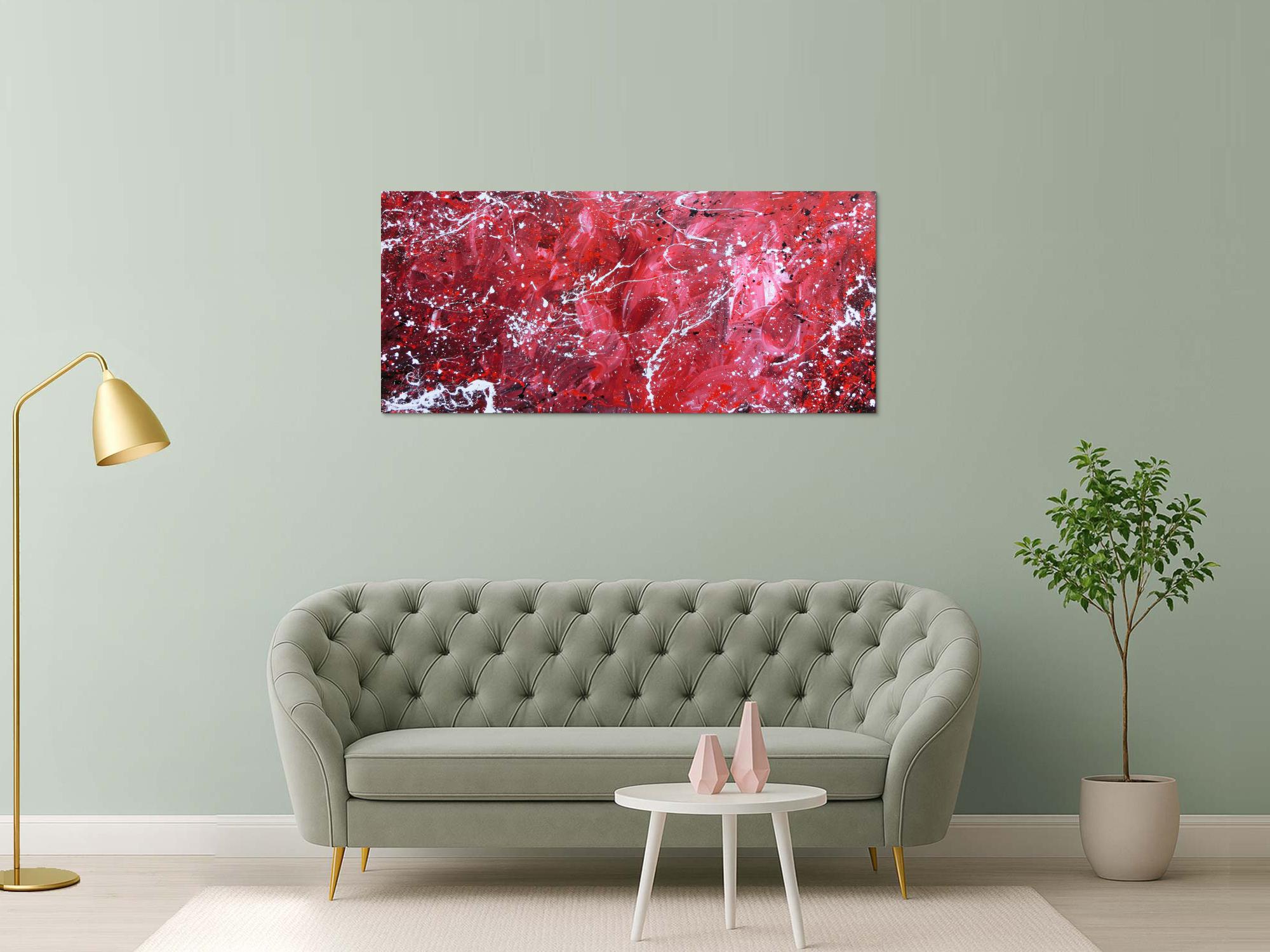 Abstraktes Acrylgemälde modern rot rosa weiß schlicht