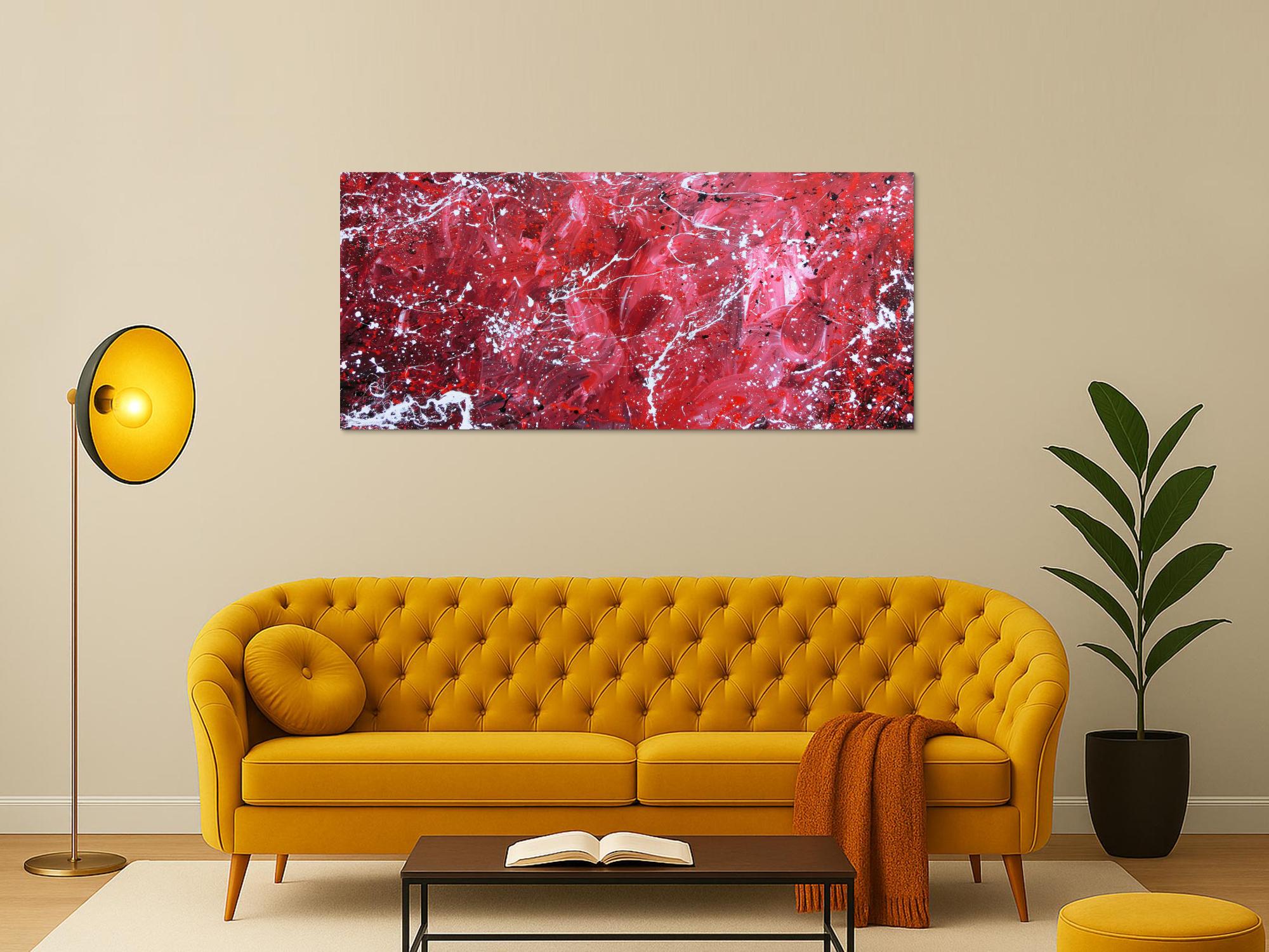 Abstraktes Acrylgemälde modern rot rosa weiß schlicht