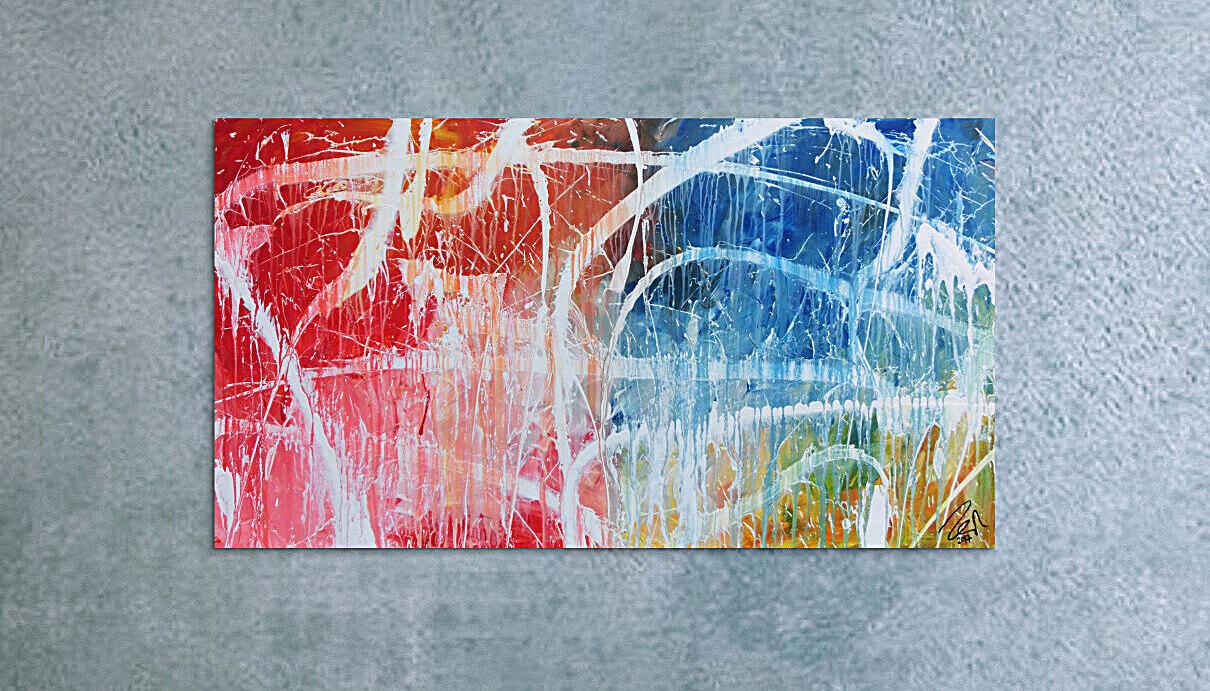 Abstraktes Kunstwerk in Rot und Orange