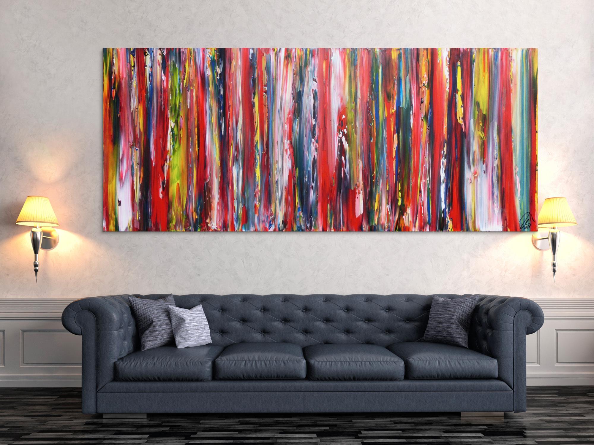 Sehr buntes Acrylbild farbige Streifen abstrakt modern zeitgenössisch