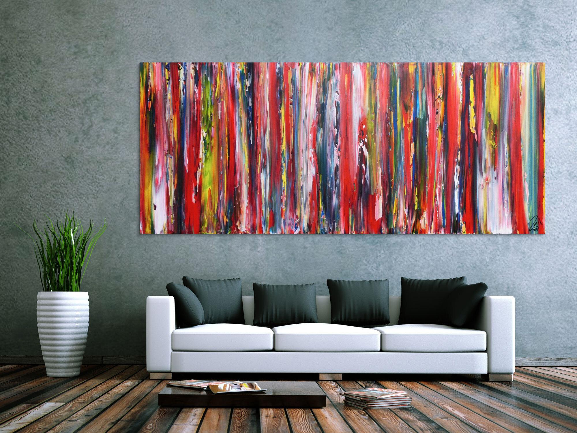 Sehr buntes Acrylbild farbige Streifen abstrakt modern zeitgenössisch