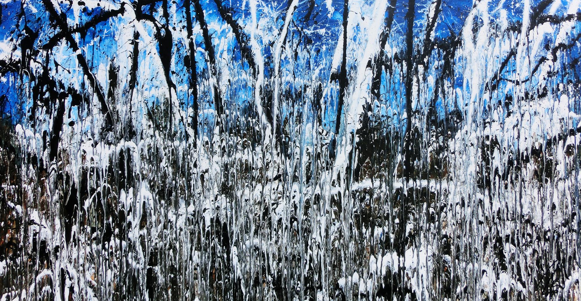 Abstraktes Acrylbild monders Gemälde blau schwarz weiß braun Acrtion Painting