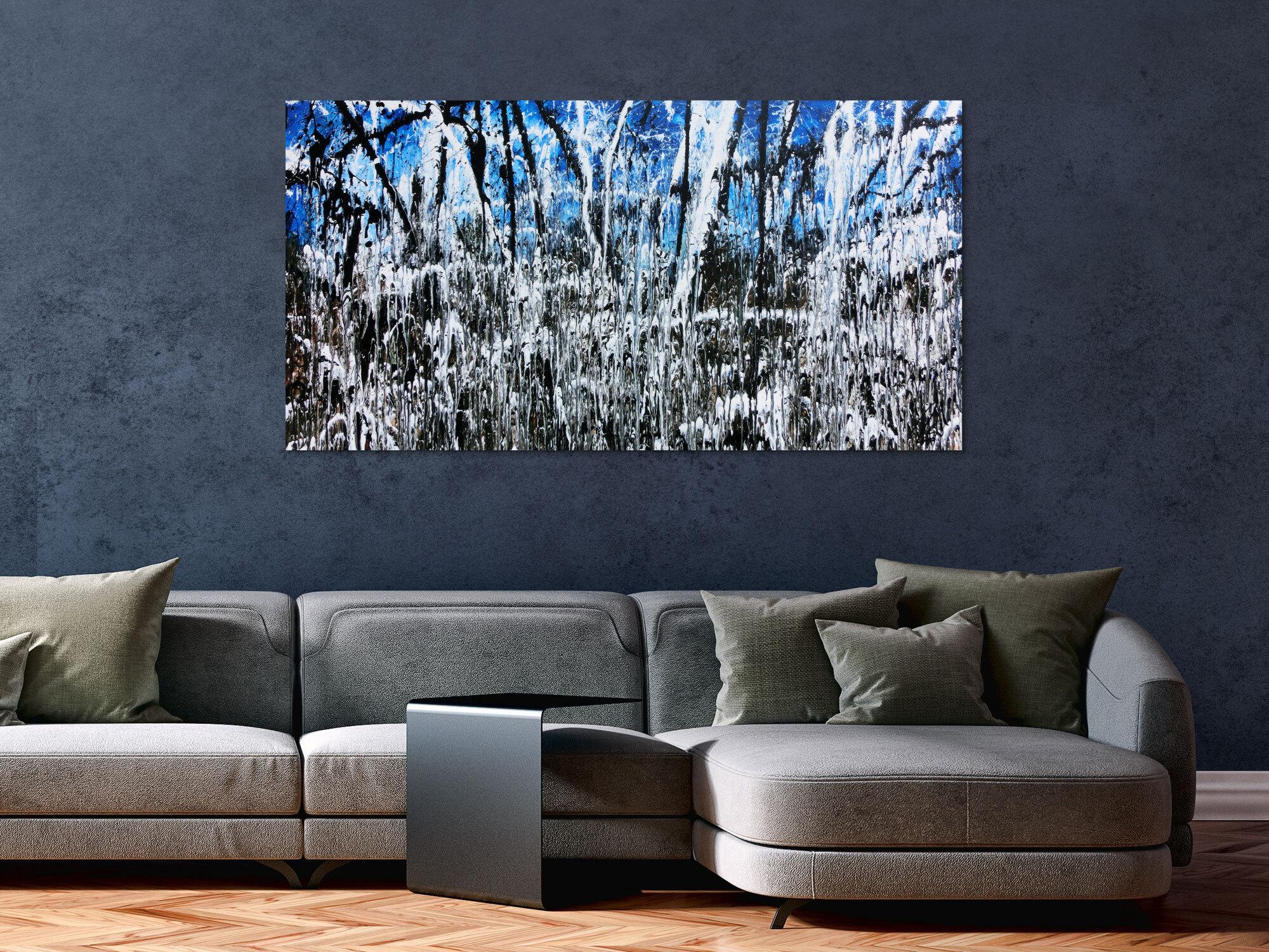 Abstraktes Acrylbild monders Gemälde blau schwarz weiß braun Acrtion Painting