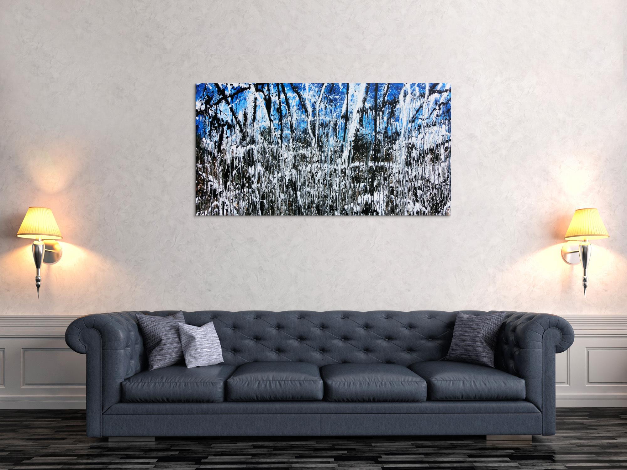 Abstraktes Acrylbild monders Gemälde blau schwarz weiß braun Acrtion Painting