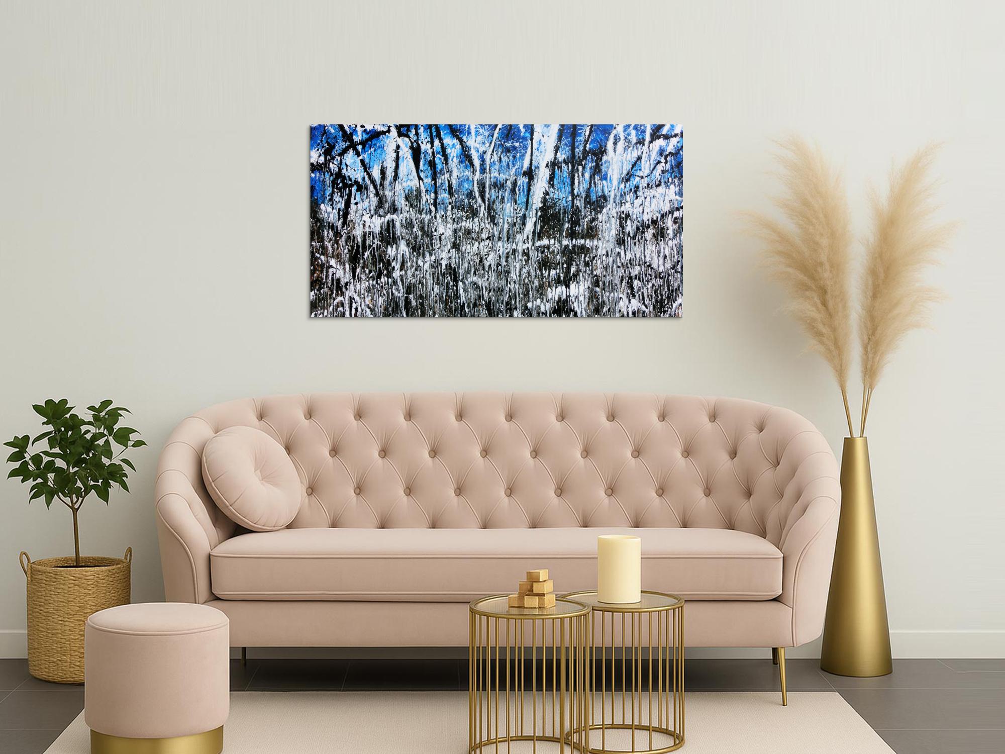 Abstraktes Acrylbild monders Gemälde blau schwarz weiß braun Acrtion Painting