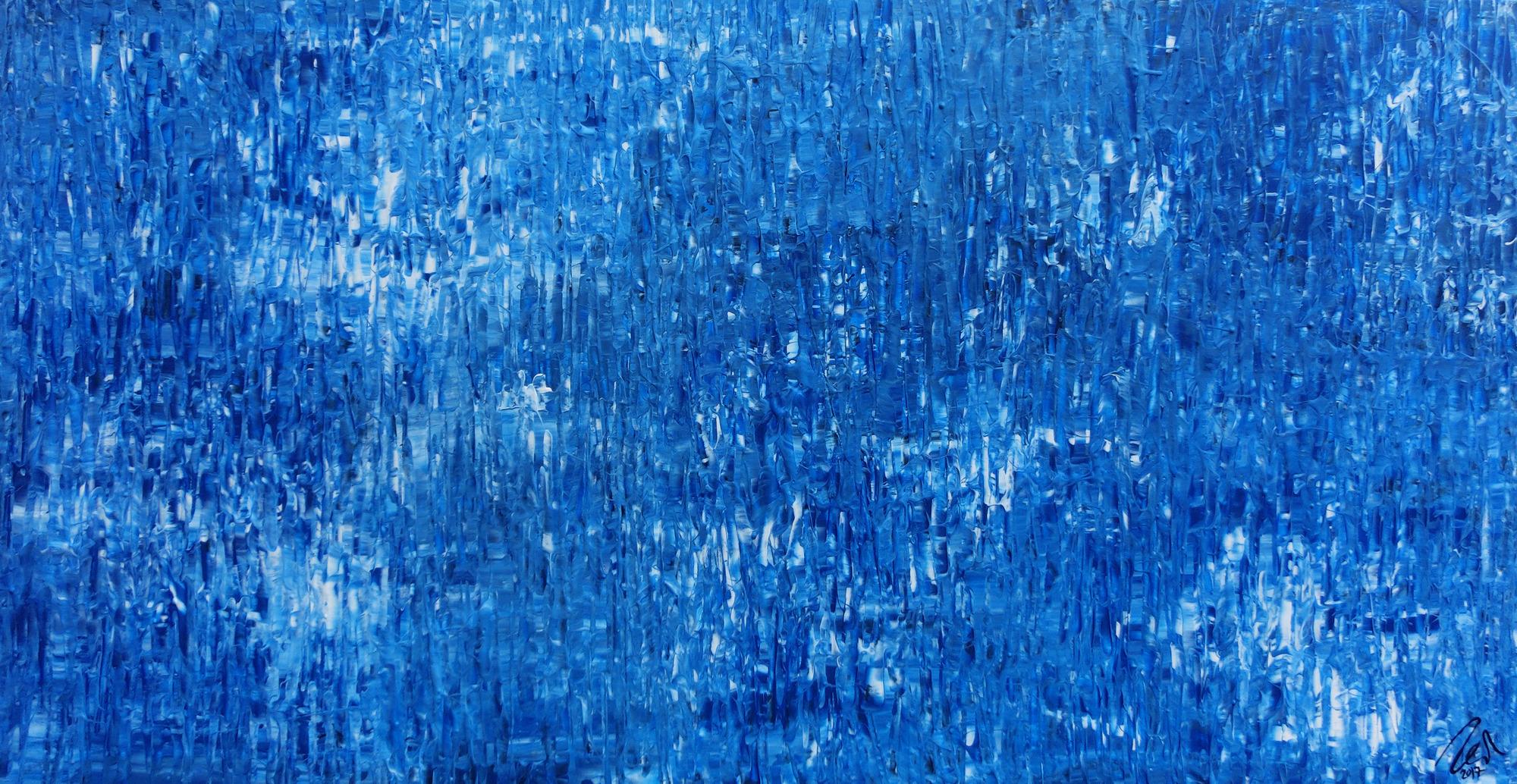 Abstraktes Acrylbild Gemälde blau weiß modern schlicht Spachteltechnik