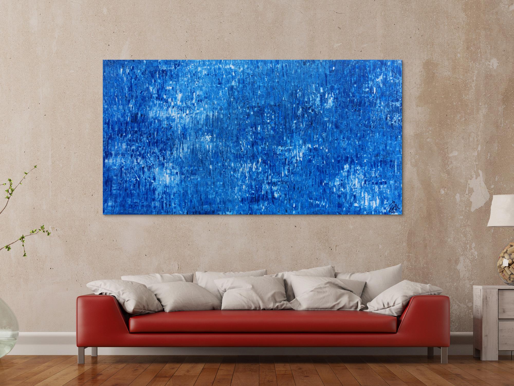 Abstraktes Acrylbild Gemälde blau weiß modern schlicht Spachteltechnik