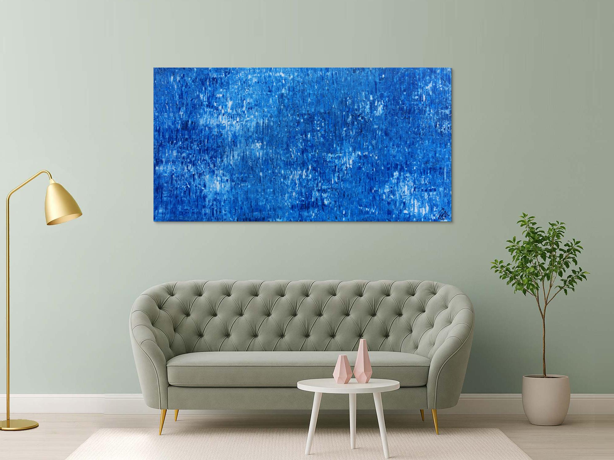 Abstraktes Acrylbild Gemälde blau weiß modern schlicht Spachteltechnik