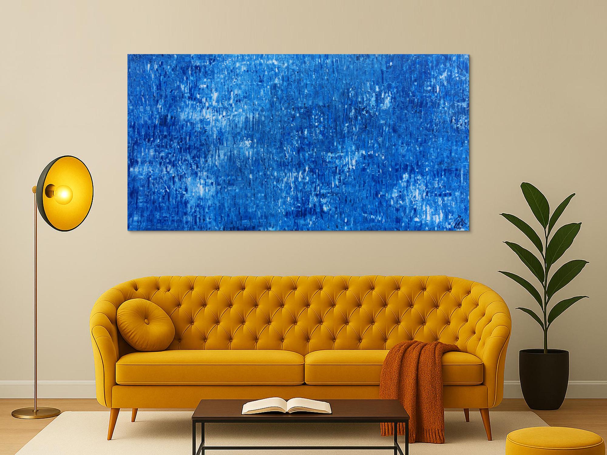 Abstraktes Acrylbild Gemälde blau weiß modern schlicht Spachteltechnik