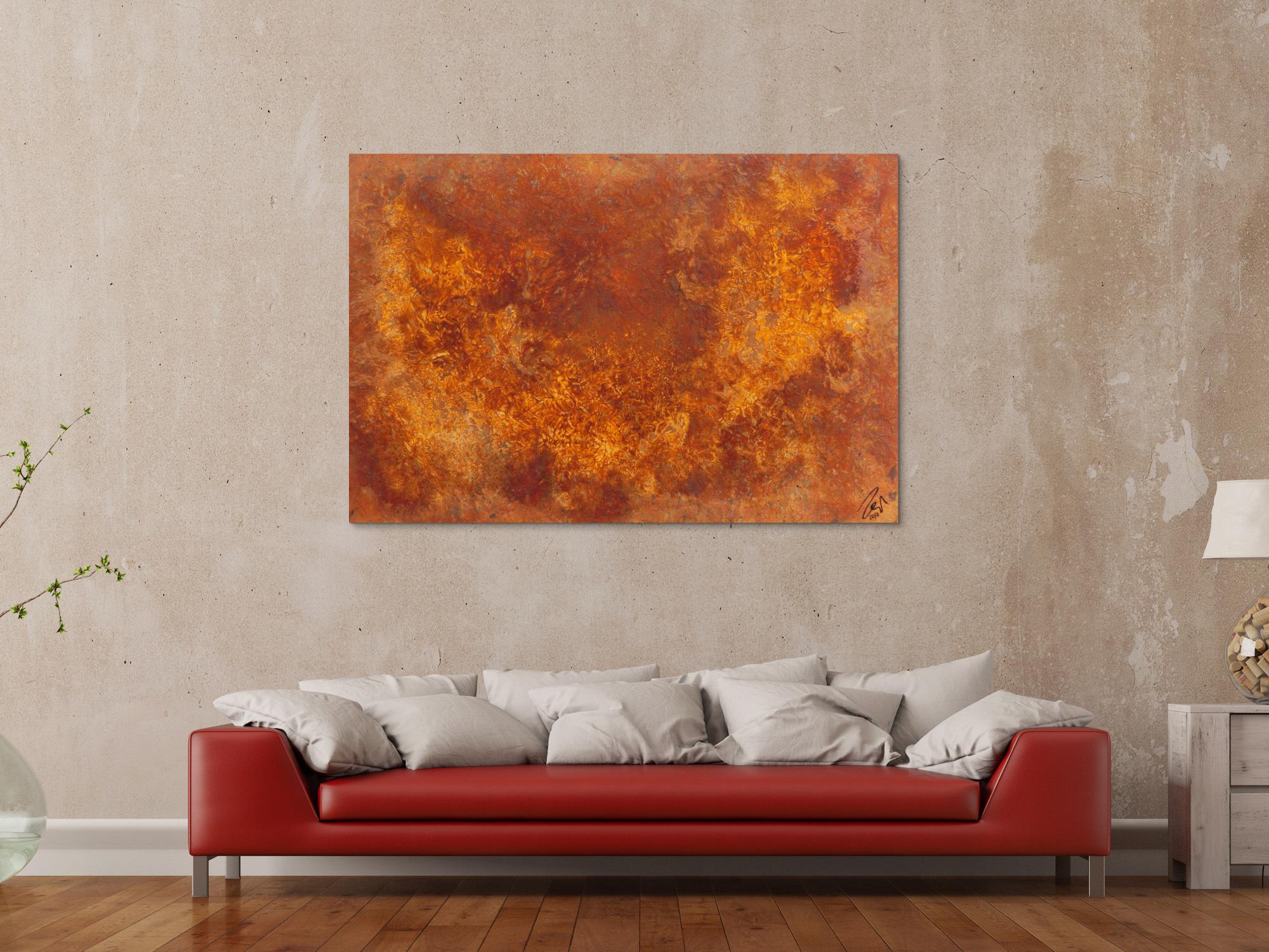 Abstraktes Gemälde aus echtem Rost modernes Rostbild abstrakt orange braun